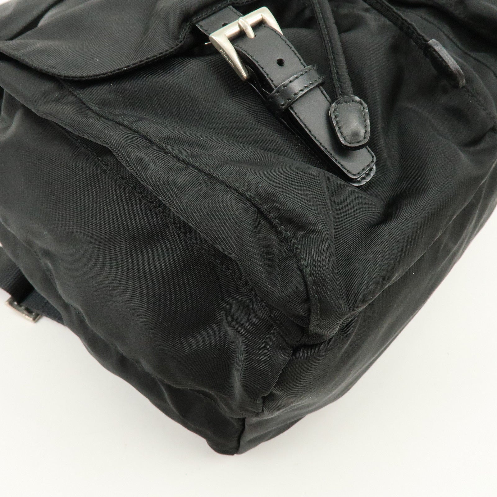 PRADA Logo Nylon Leather Back Pack Ruck Sack NERO Black 1BZ677