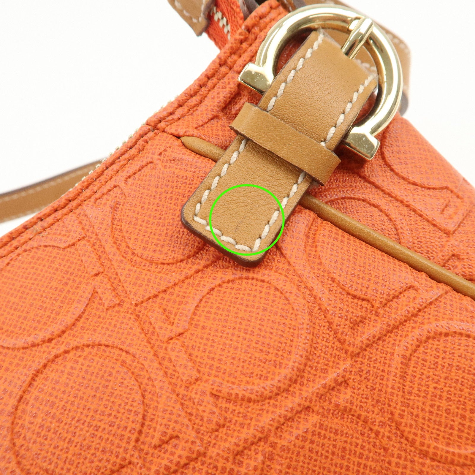 Ferragamo Gancini Leather Shoulder Bag Hand Bag Orange Beige