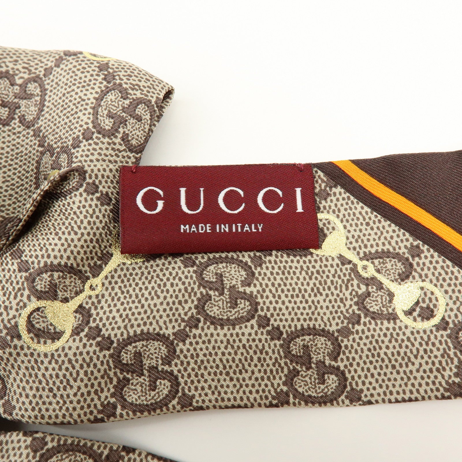 GUCCI Horsebit Silk 100% Scrunchie Hair Accessory Gray Beige Brown