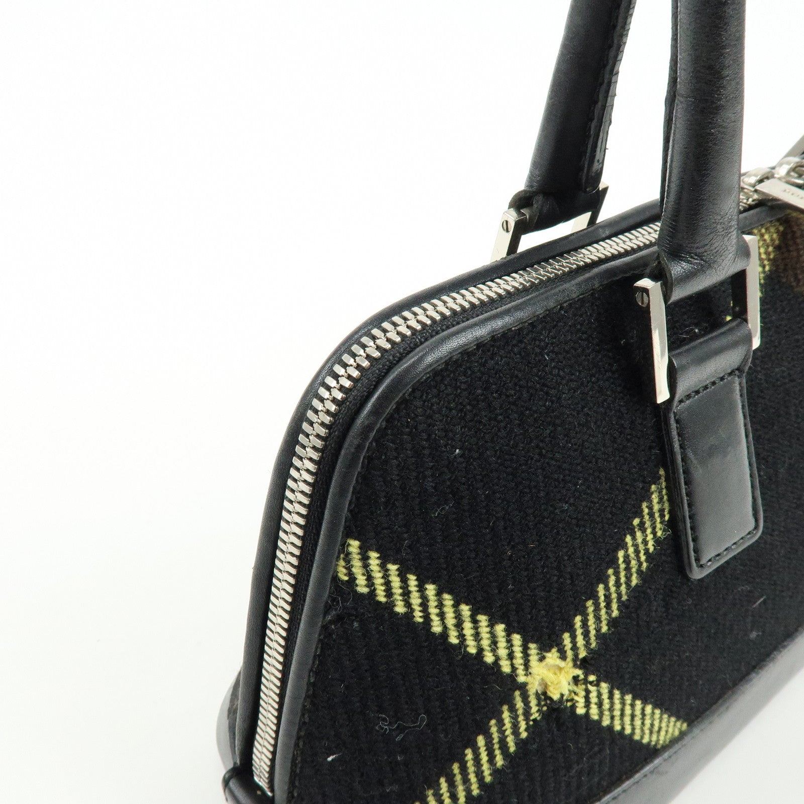 BURBERRY Plaid Canvas Leather Shoulder Bag Hand Bag Black Brown