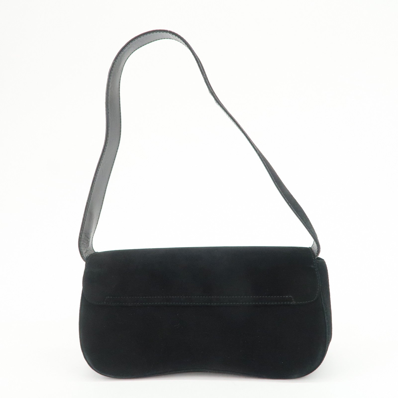 Ferragamo Gancini Suede Leather Shoulder Bag Hand Bag Black