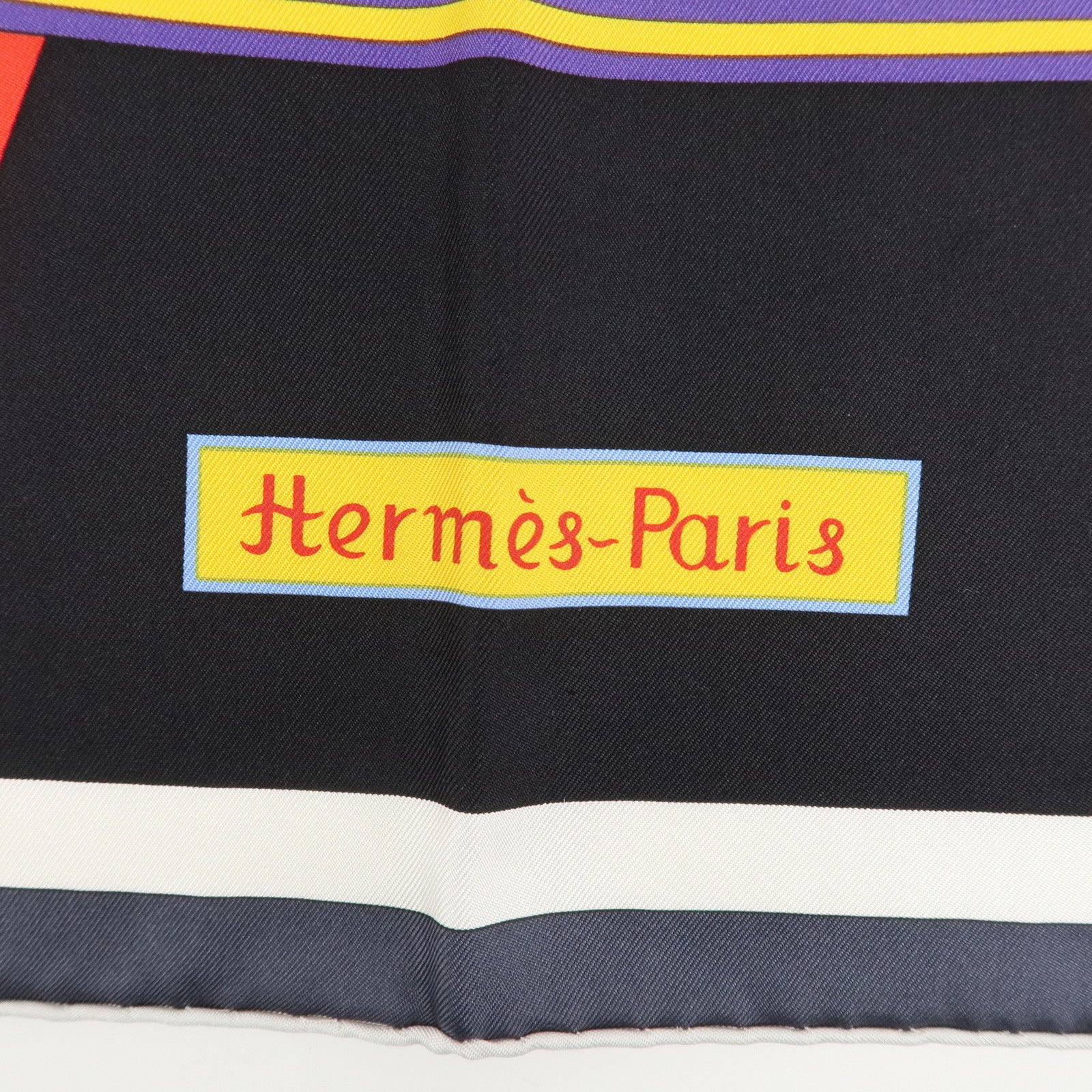 HERMES Carre 90 Silk 100% Scarf LES JEUX D'HERMES Black Used