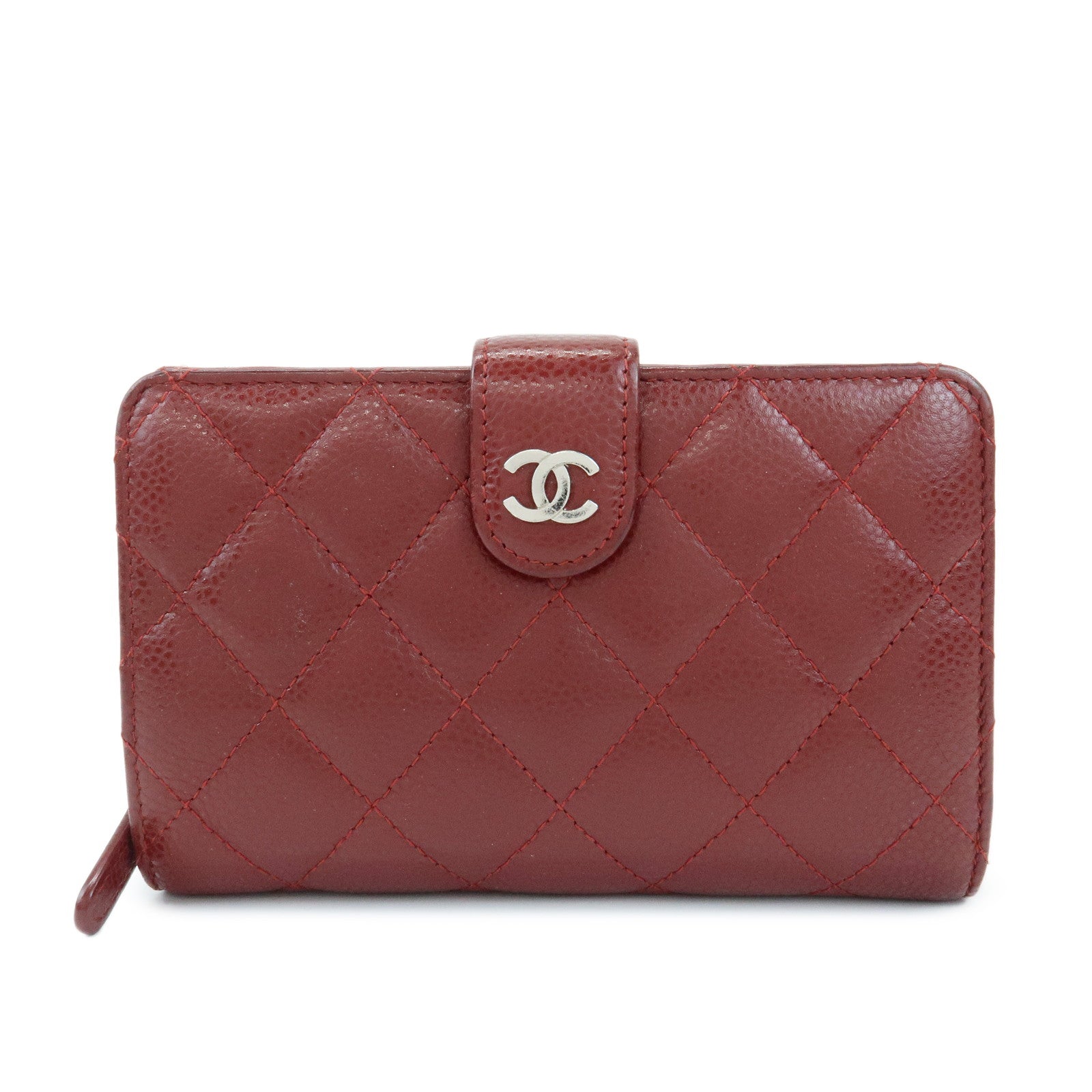 CHANEL COCO Mark Matelasse Caviarskin Compact Wallet Bordeaux