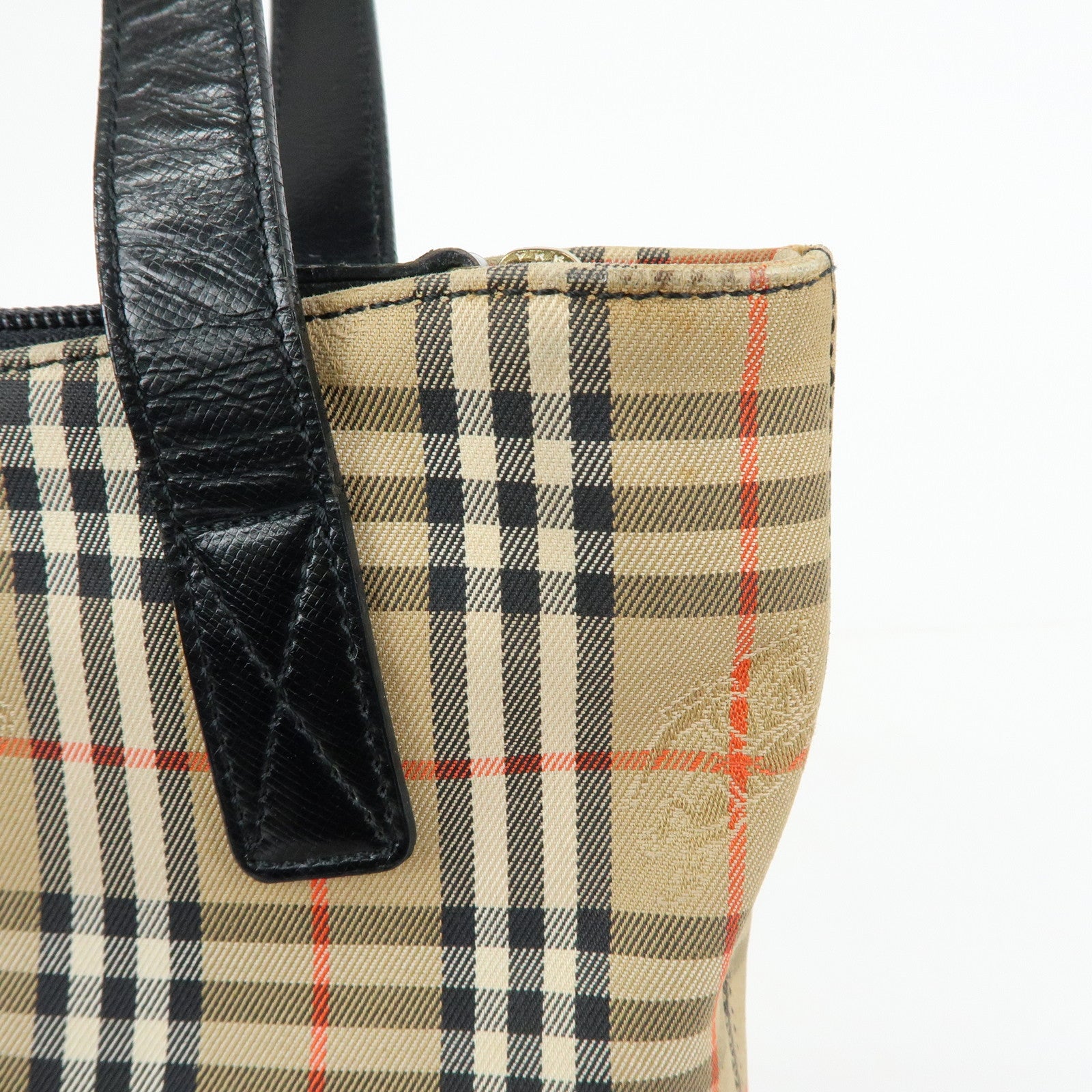 BURBERRY Canvas Leather Nova Plaid Tote Shoulder Bag Beige Black