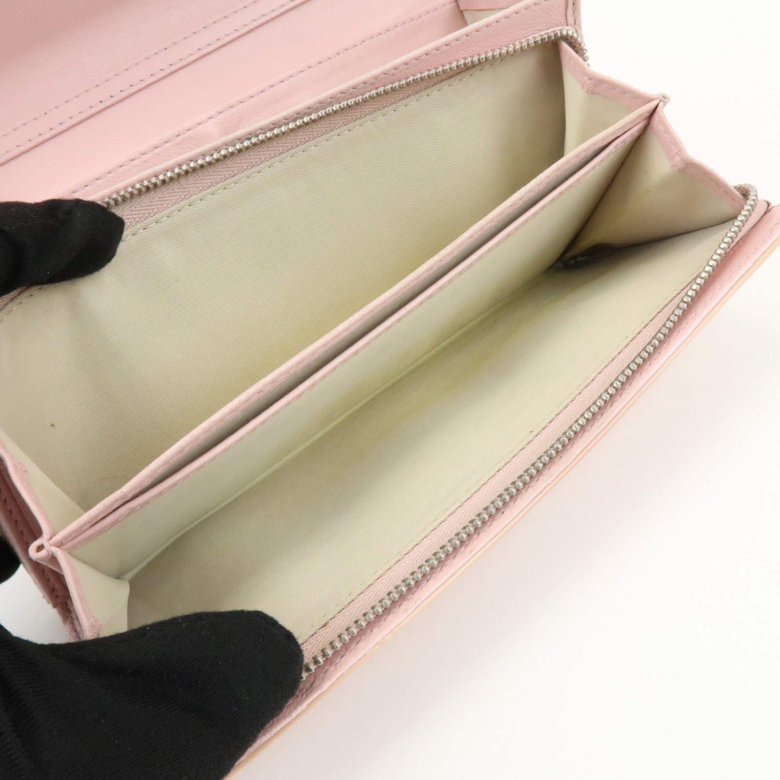 Christian Dior Patent Leather Chain Wallet Long Wallet WOC Beige