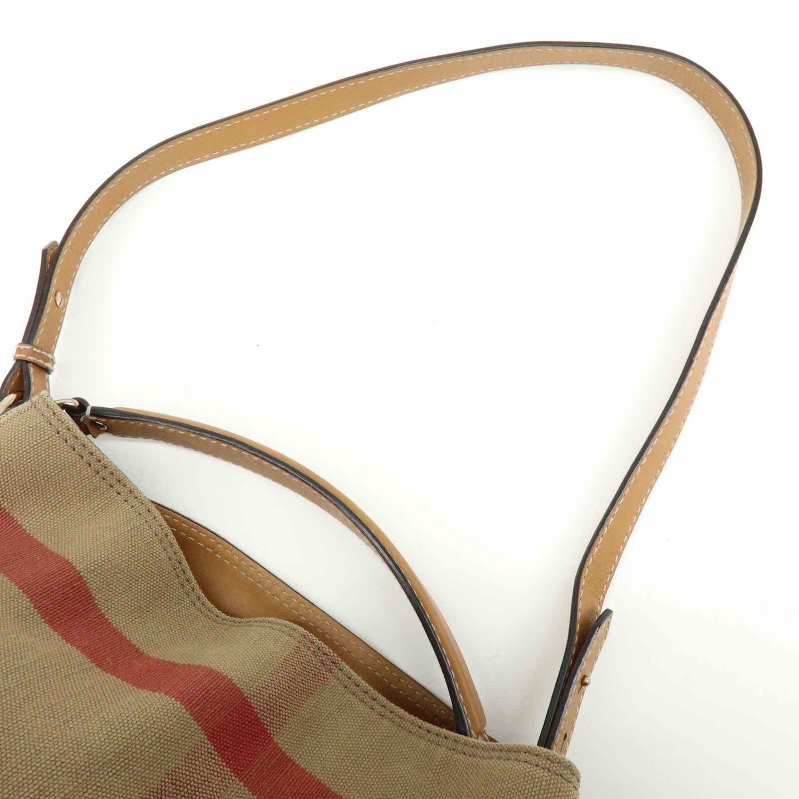 Burberry Canvas Leather 2Way Shoulder Hand Bag Plaid Beige Camel