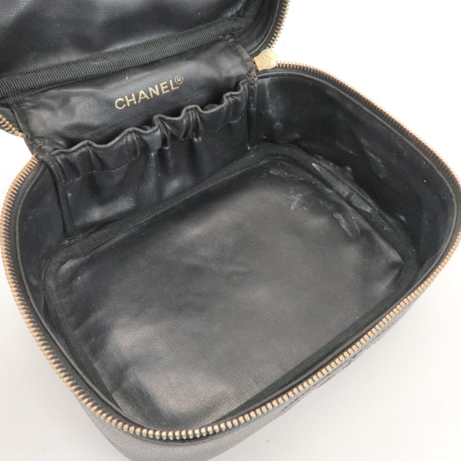 CHANEL COCO Mark Caviar Leather Vanity Bag Hand Bag Black A01997