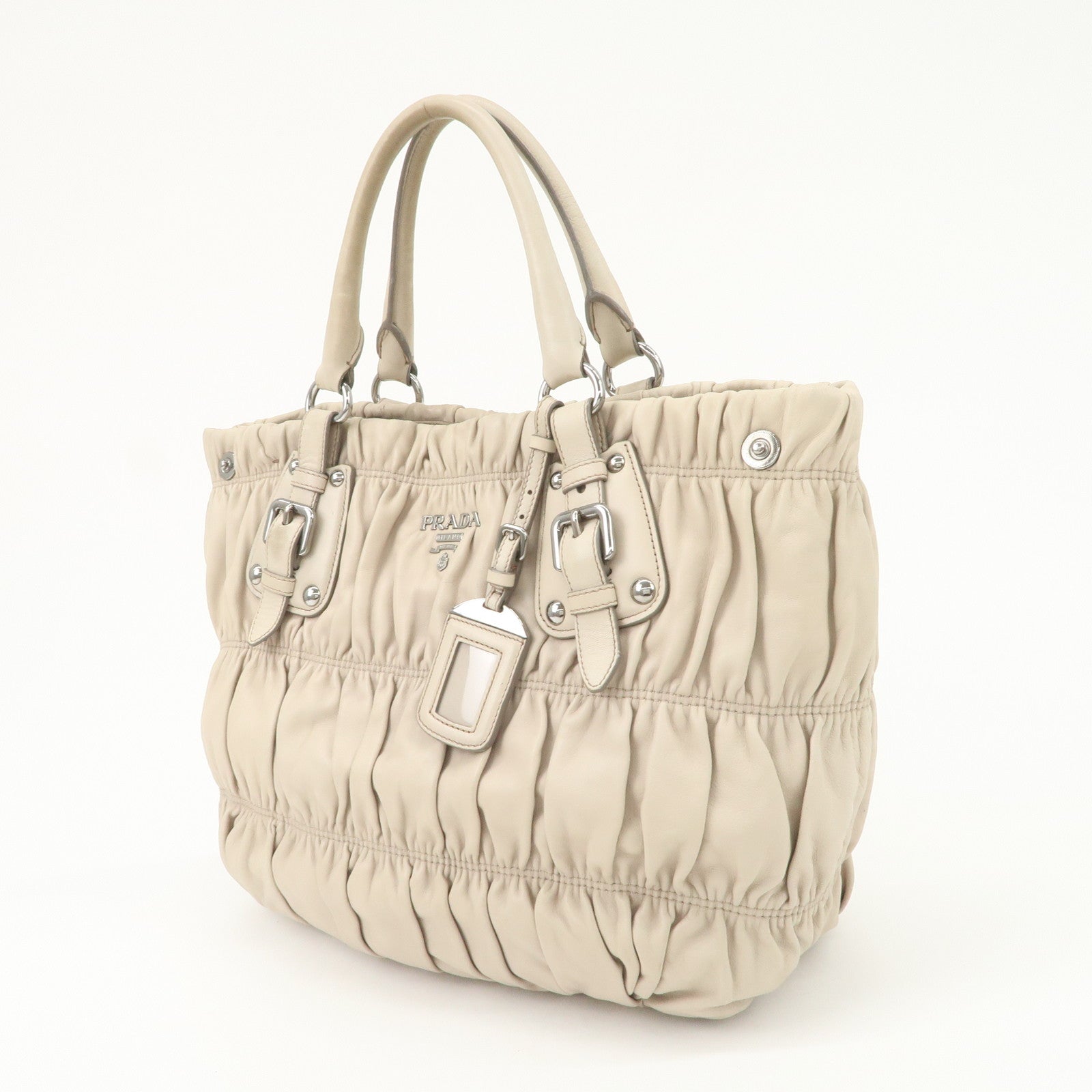 PRADA Leather 2WAY Bag Hand Bag Shoulder Bag Ivory BN1789