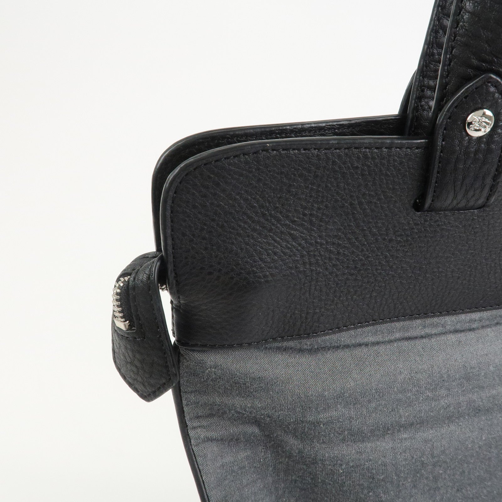 BURBERRY Logo Leather Canvas Tote Bag Black Grey