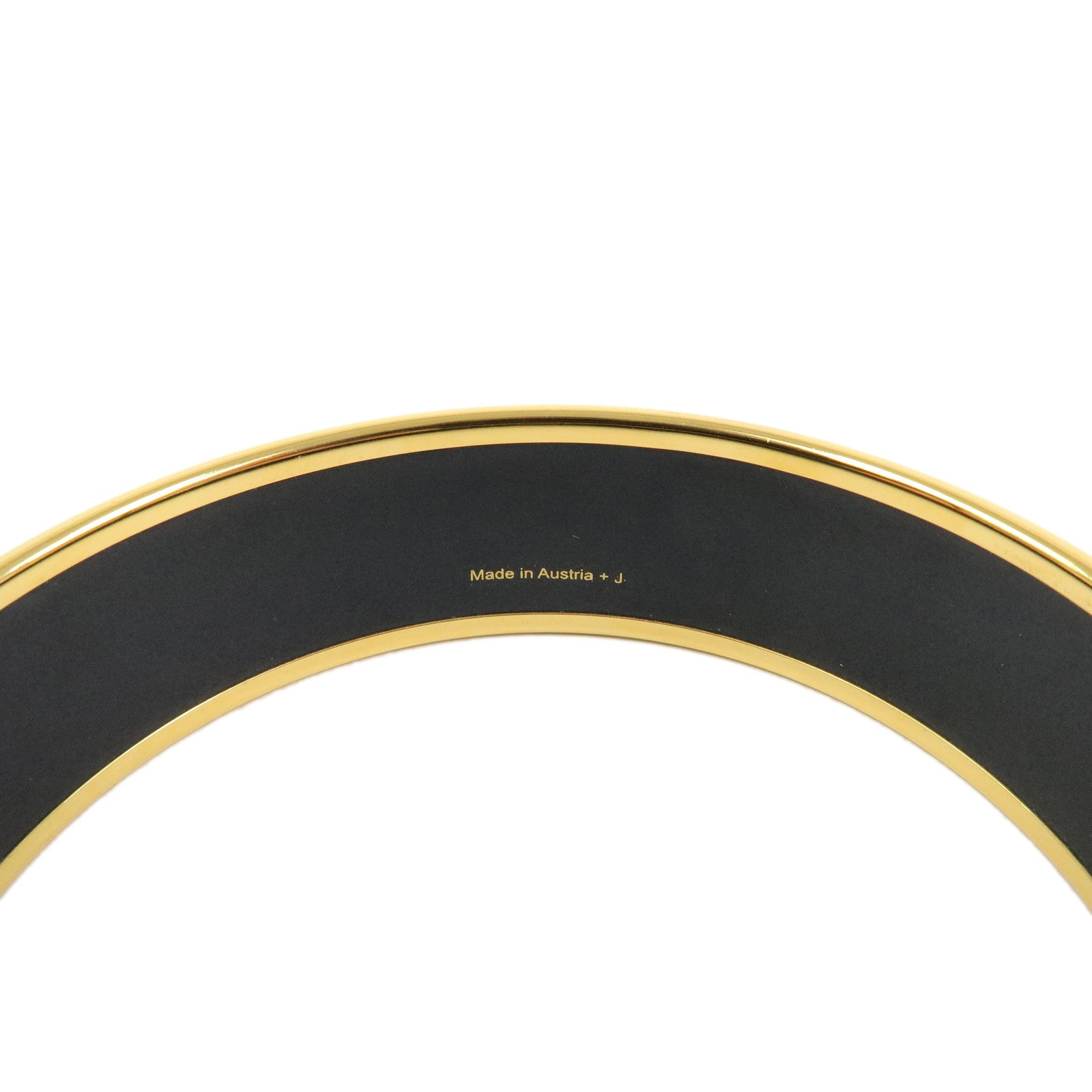 HERMES Email GM Gold Plated Bangle Bracelet Black Multicolor