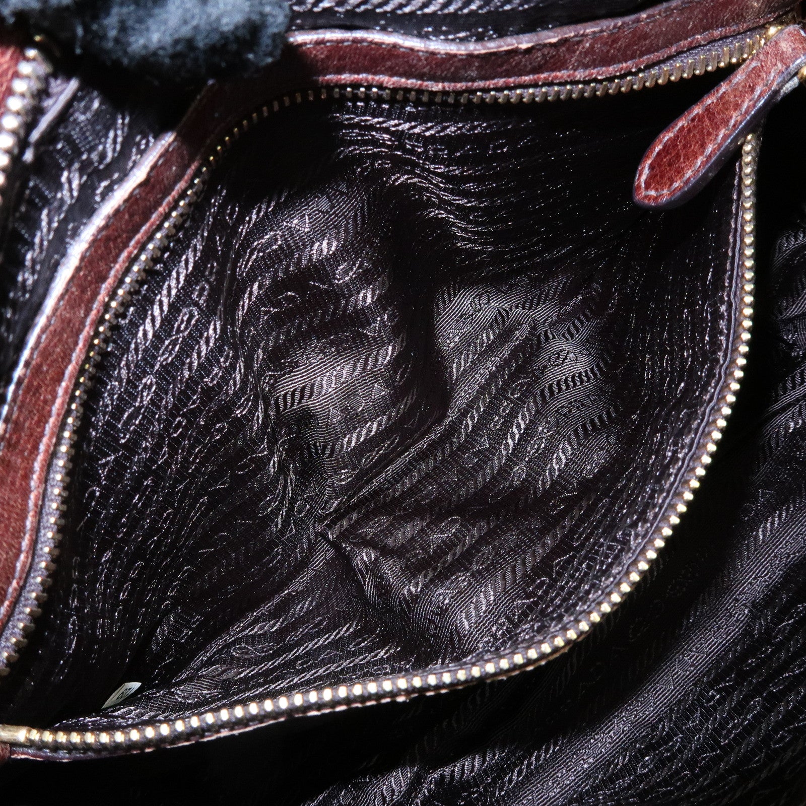 PRADA Logo Jacquard Leather 2Way Bag Hand Bag Shoulder Bag Brown
