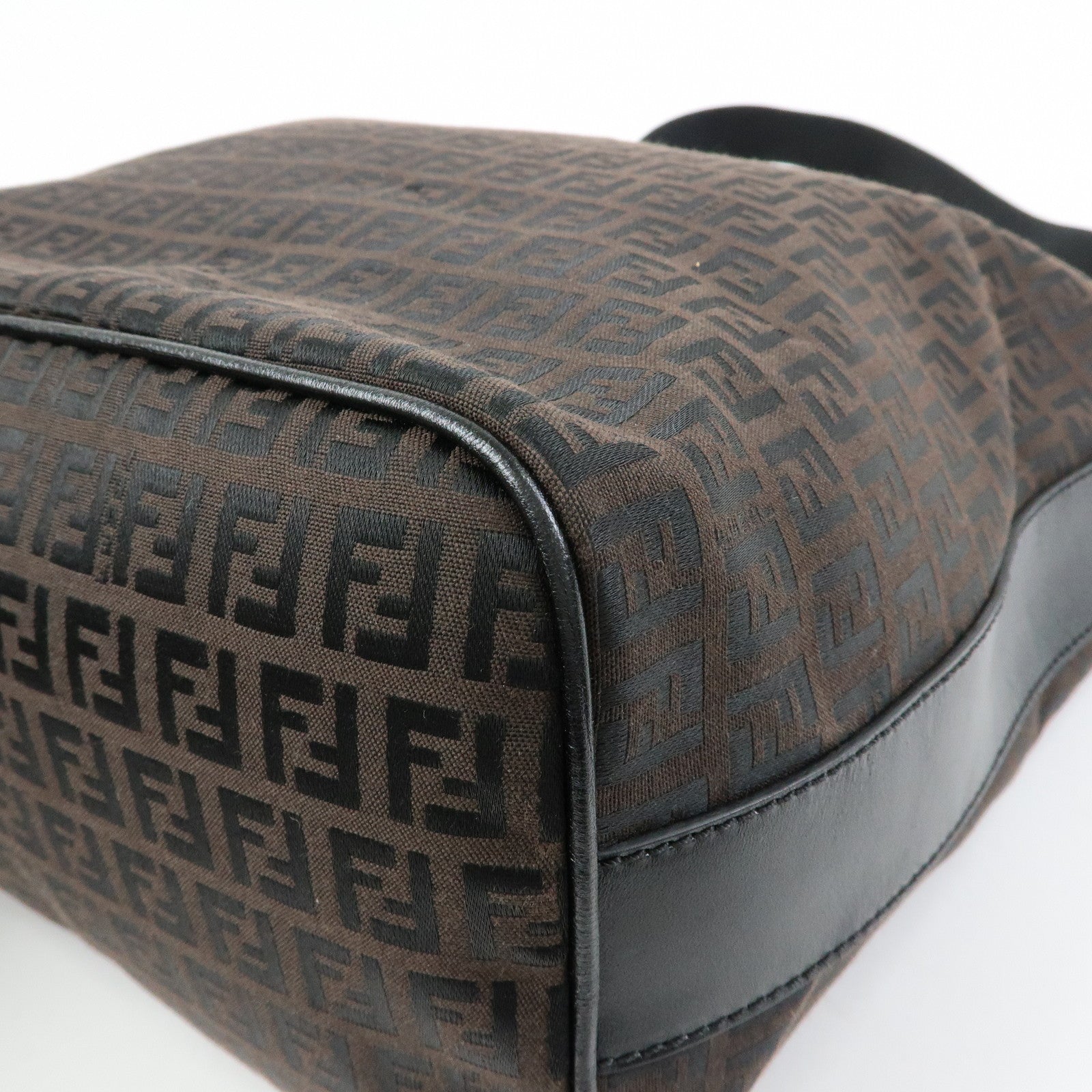 FENDI Zucchino Canvas Leather Shoulder Crossbody Bag Brown 7VA003
