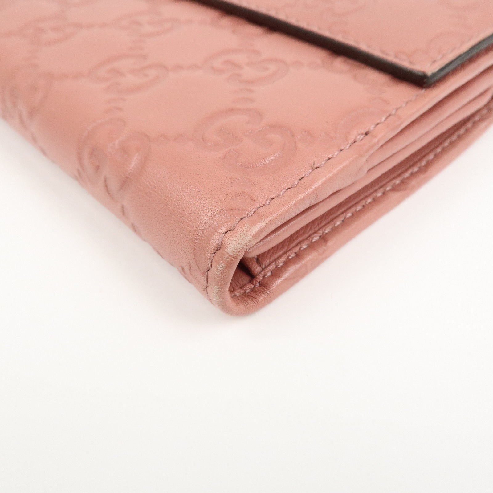 GUCCI Guccissima Leather Heart W Hook Bi-fold Wallet Pink 203550