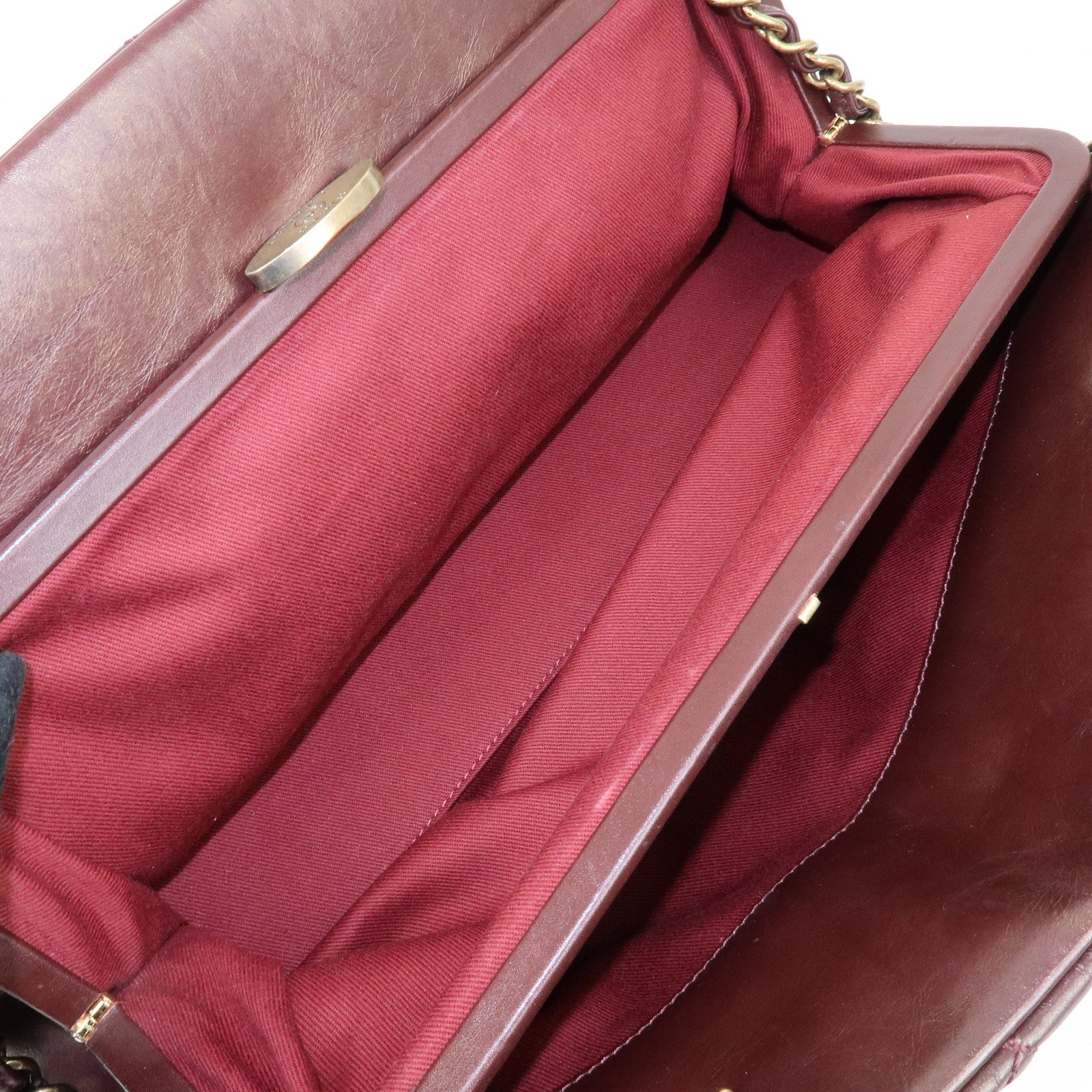 CHANEL Mademoiselle Calf Leather Chain Shoulder Bag Bordeaux