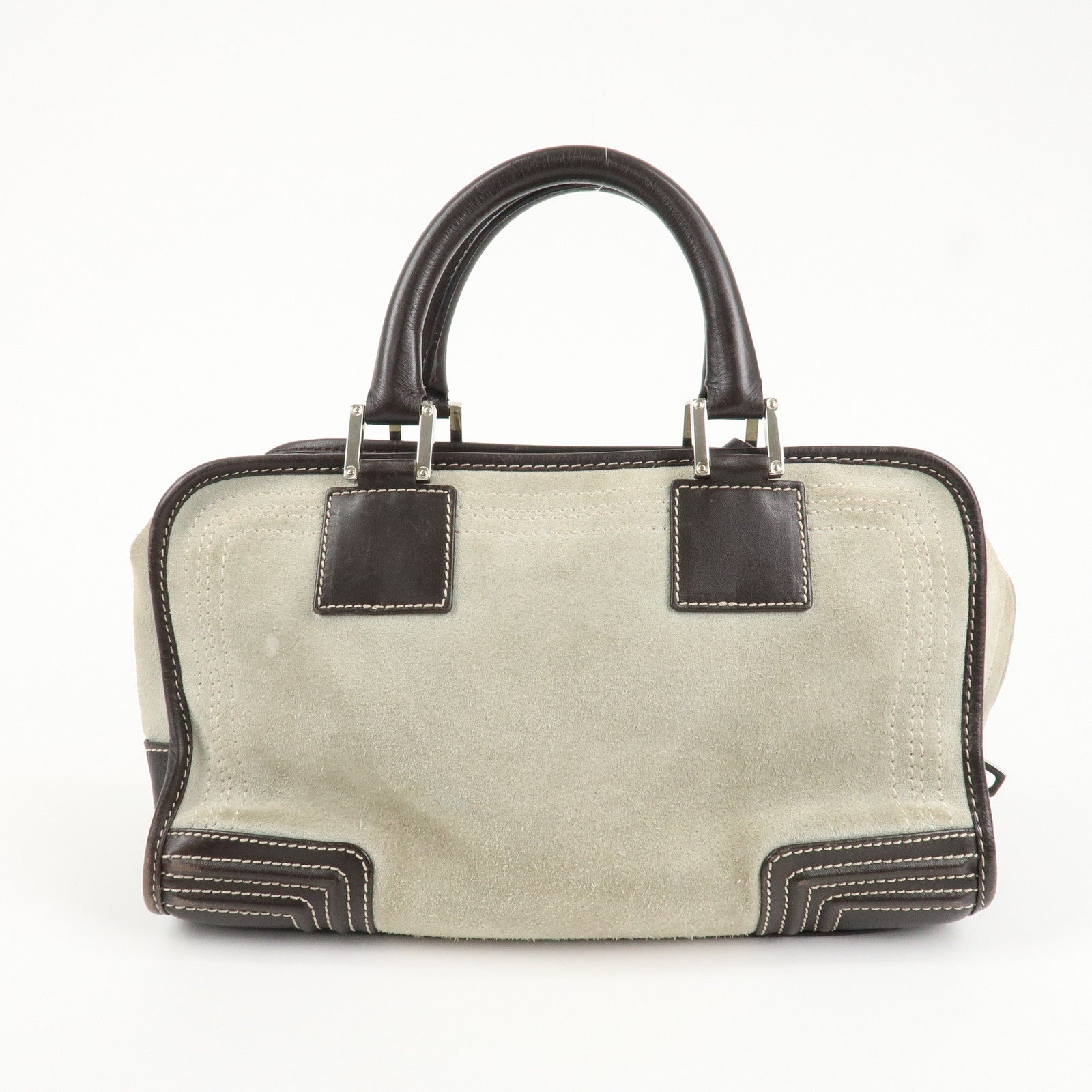 LOEWE Anagram Amazona 28 Suede Leather Hand Bag Ivory Brown Used