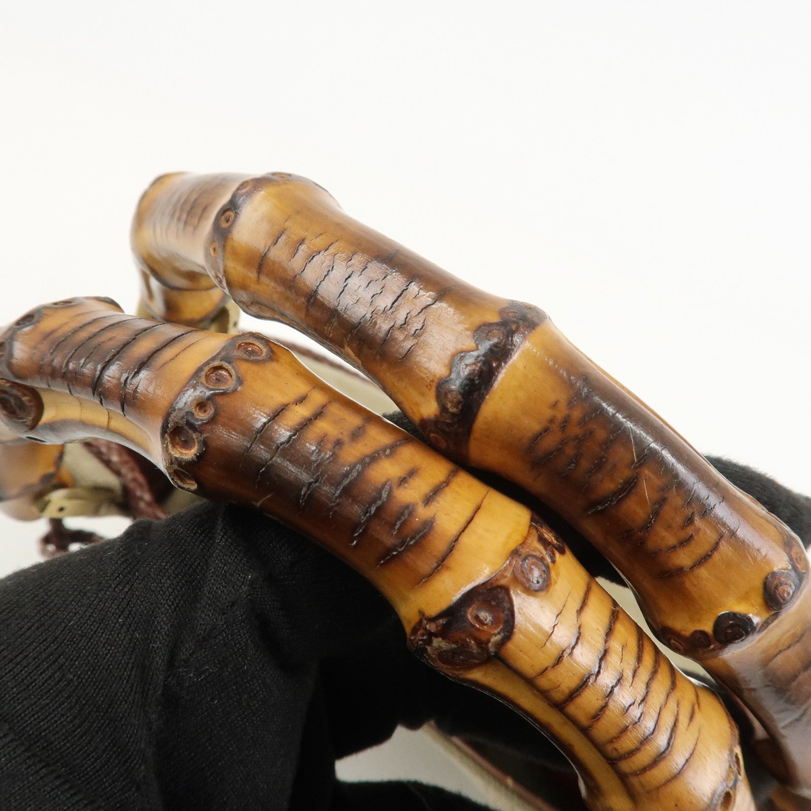 GUCCI Bamboo Canvas Leather Shoulder Bag Hand Bag Brown 109128