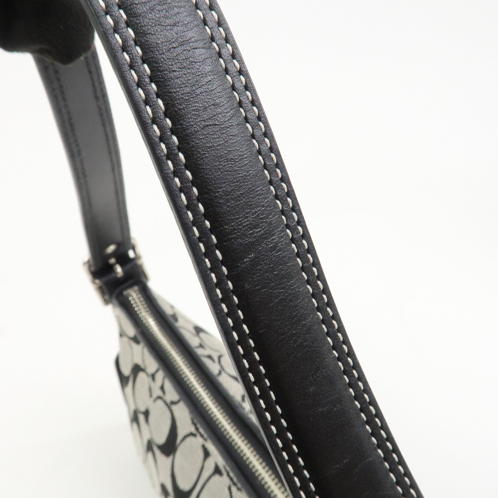COACH Signature Logo Canvas Leather Shoulder Bag Hand Bag Black