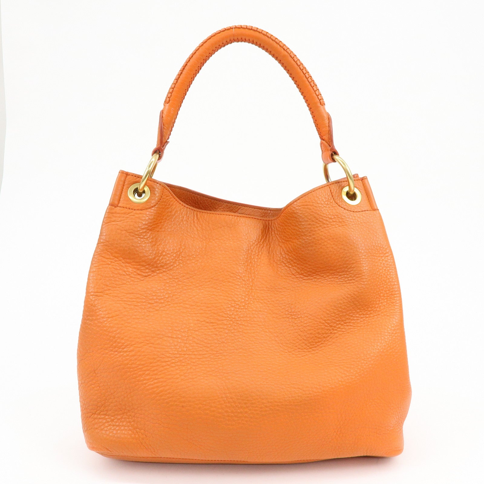 PRADA Logo Leather Shoulder Bag Tote Bag Hand Bag Orange BR4829