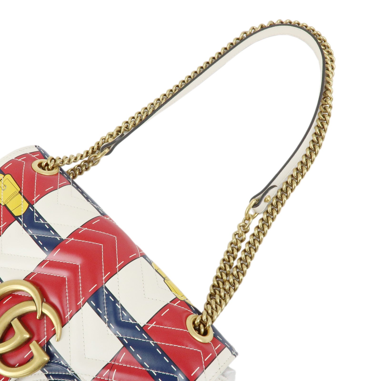 GUCCI GG Marmont Leather Medium Chain Shoulder Bag Ivory Red 443496