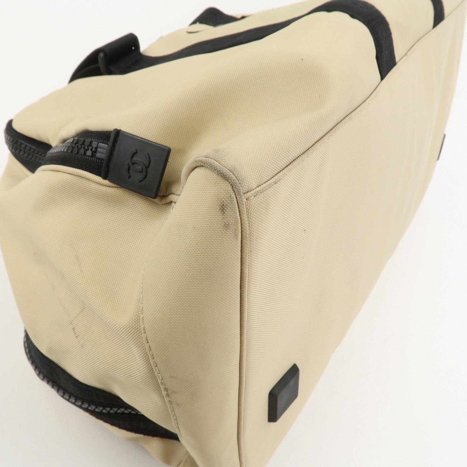 CHANEL Sports Line Nylon Boston Bag Travel Bag Beige Black A19976