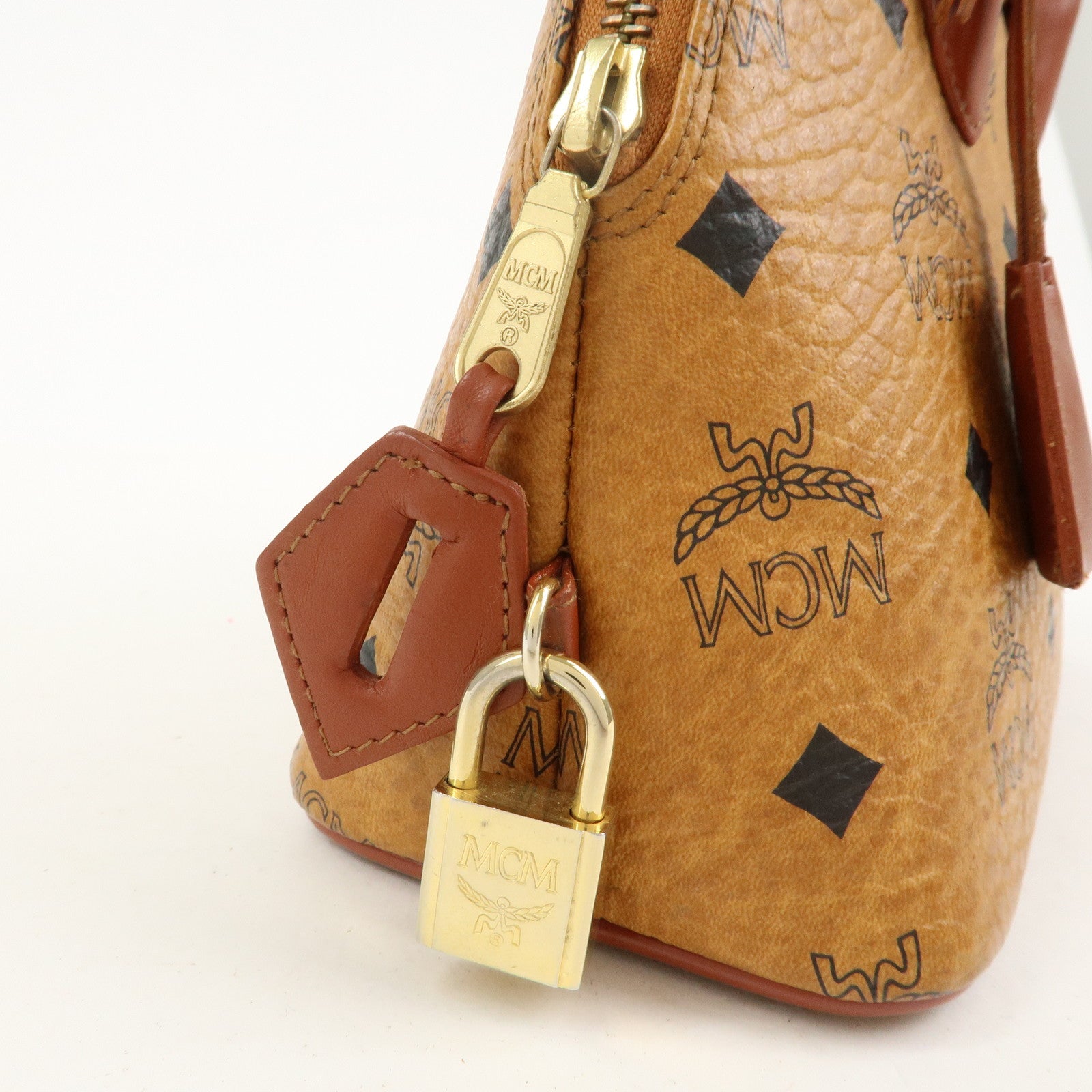 MCM Visetos Logo Leather 2WAY Bag Hand Bag Shoulder Bag Brown