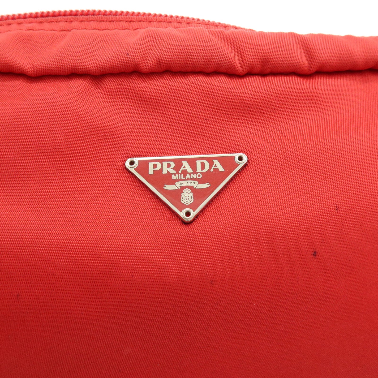 PRADA Triangle Logo Set of 2 Nylon Pouch Cosmetic Pouch Red Khaki