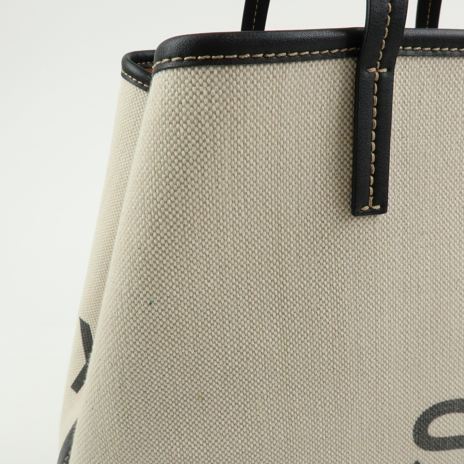 STELLA MCCARTNEY Leather Canvas Tote Bag Shoulder Bag Ecru Black