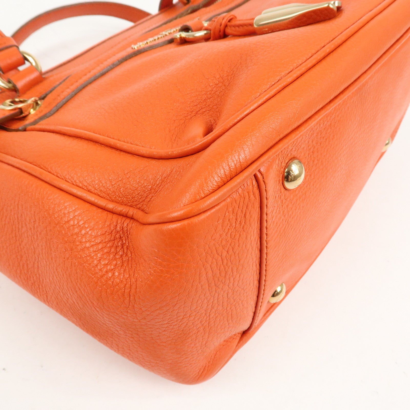 Ferragamo Gancini Leather Hand Bag Orange Gold HDW