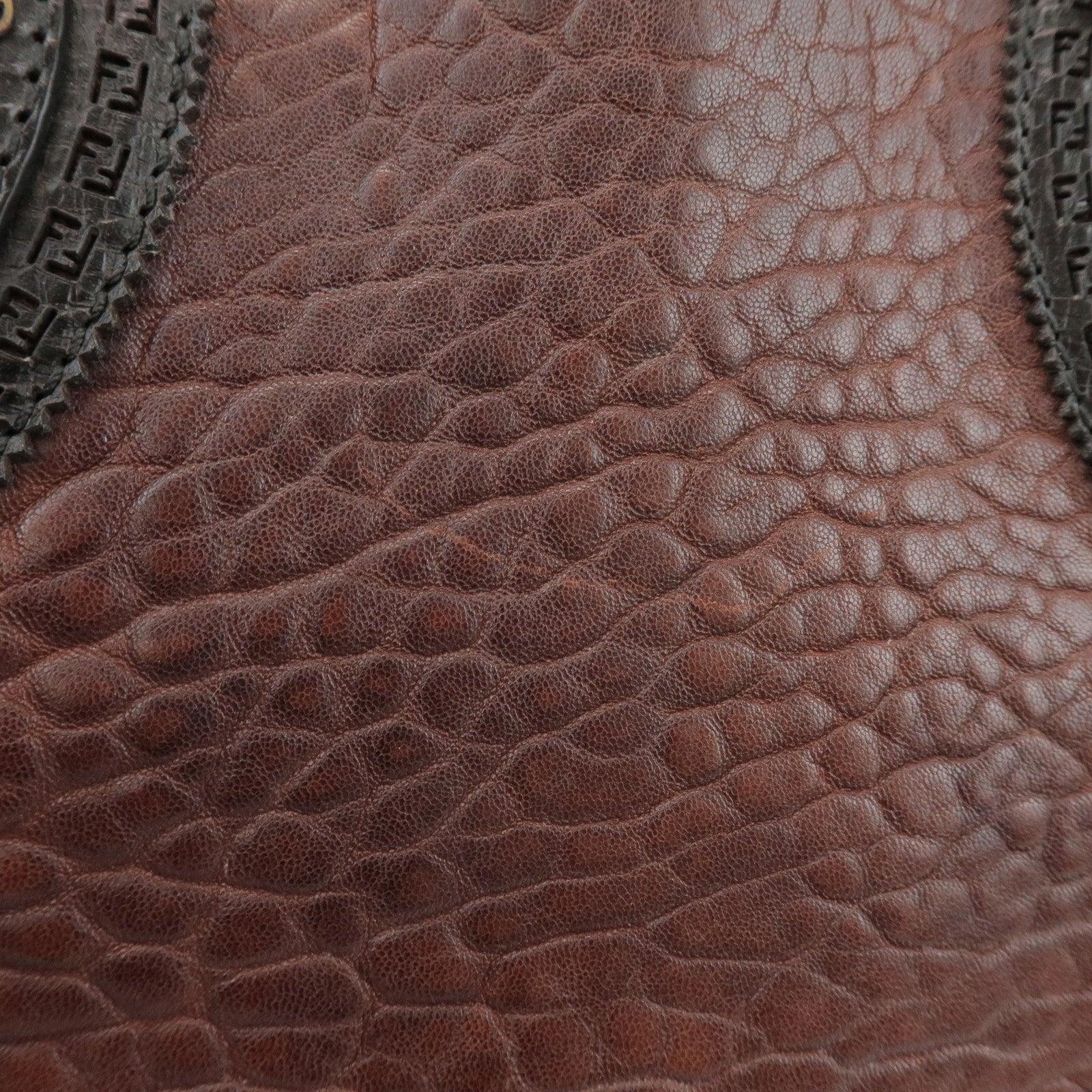 FENDI Etnico Leather Tote Bag Hand Bag Dark Brown 8BN162