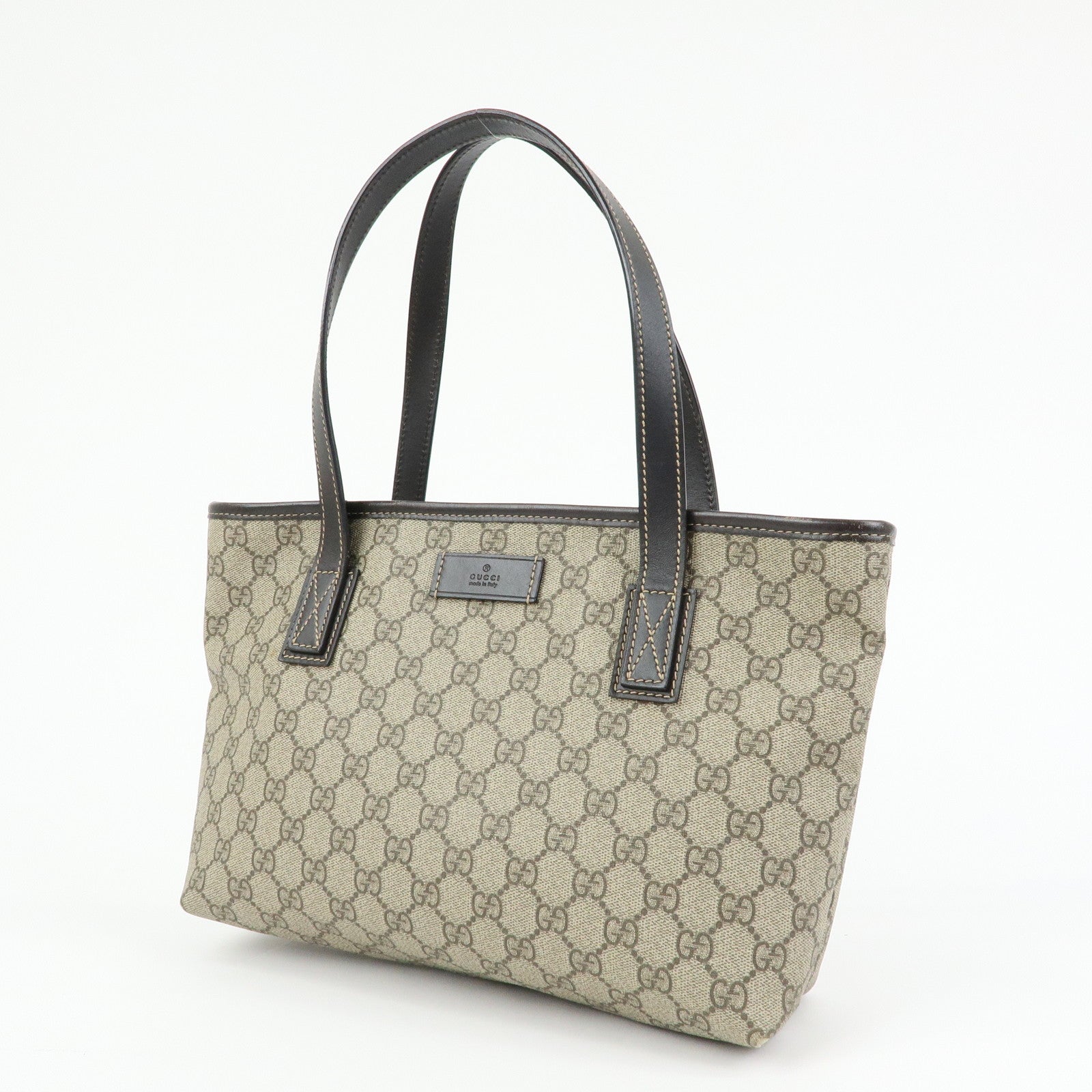 GUCCI GG Supreme Leather Tote Bag Shoulder Bag Beige Brown 211138