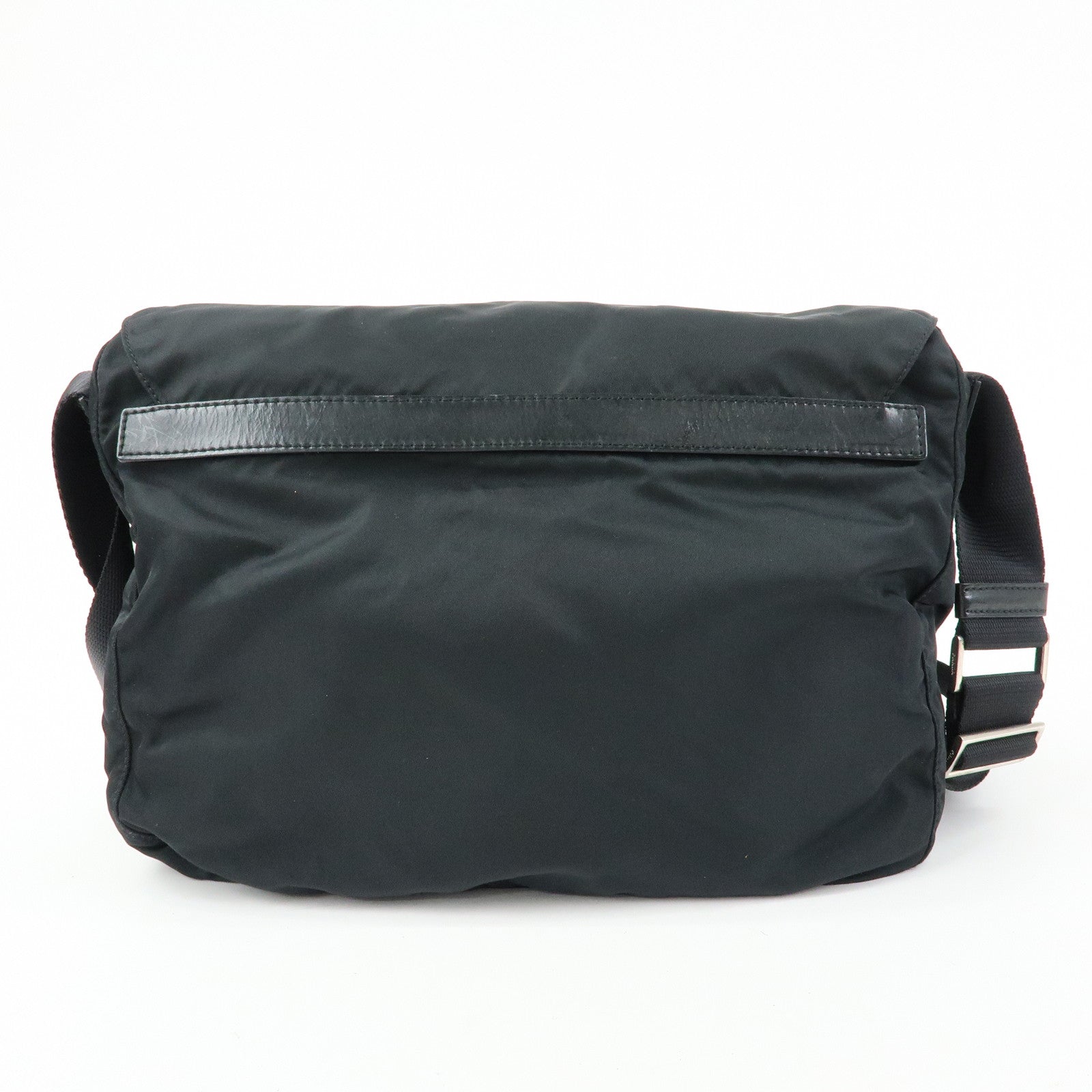 PRADA Triangle Logo Nylon Leather Shoulder Bag Black BT6671