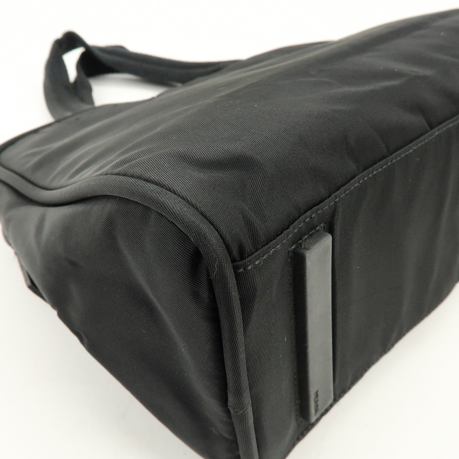 PRADA Triangle Logo Nylon Leather Hand Bag Tote Bag Black B8495