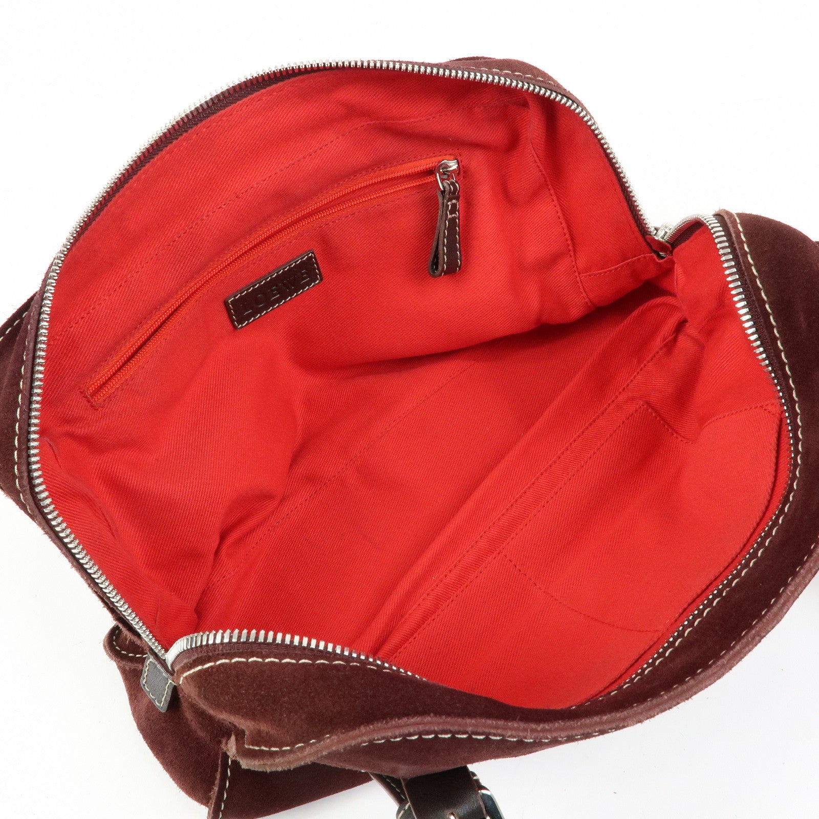 LOEWE Anagram Suede Leather Studs Hand Bag Bordeaux