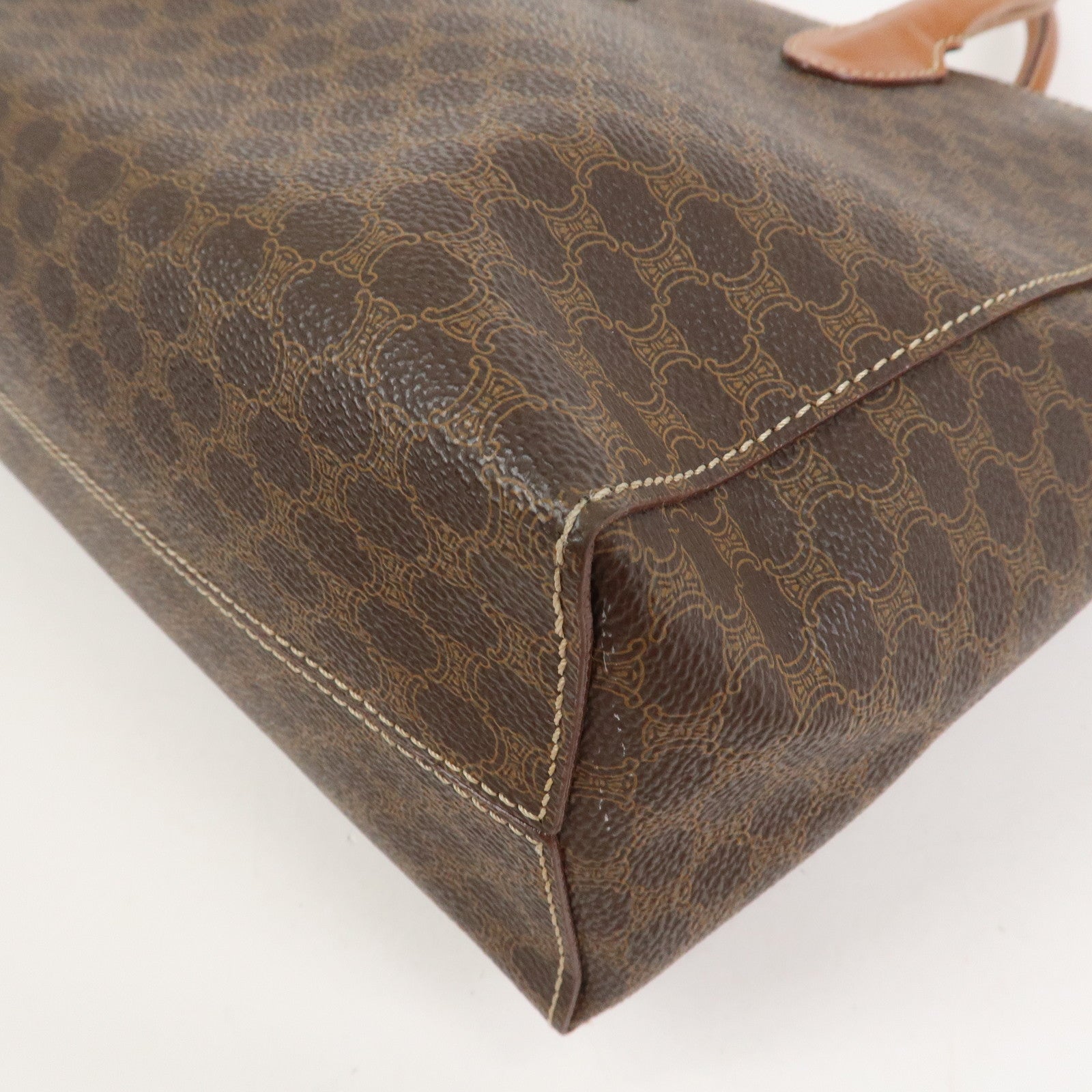 CELINE Macadam PVC Leather Hand Bag Tote Bag Brown