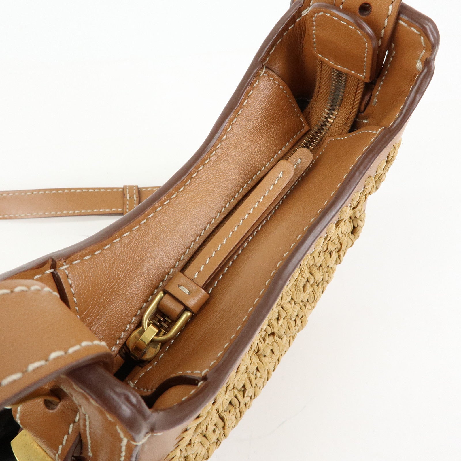 TOD'S Oboe Raffia Leather Shoulder Bag Crossbody Bag Beige Brown