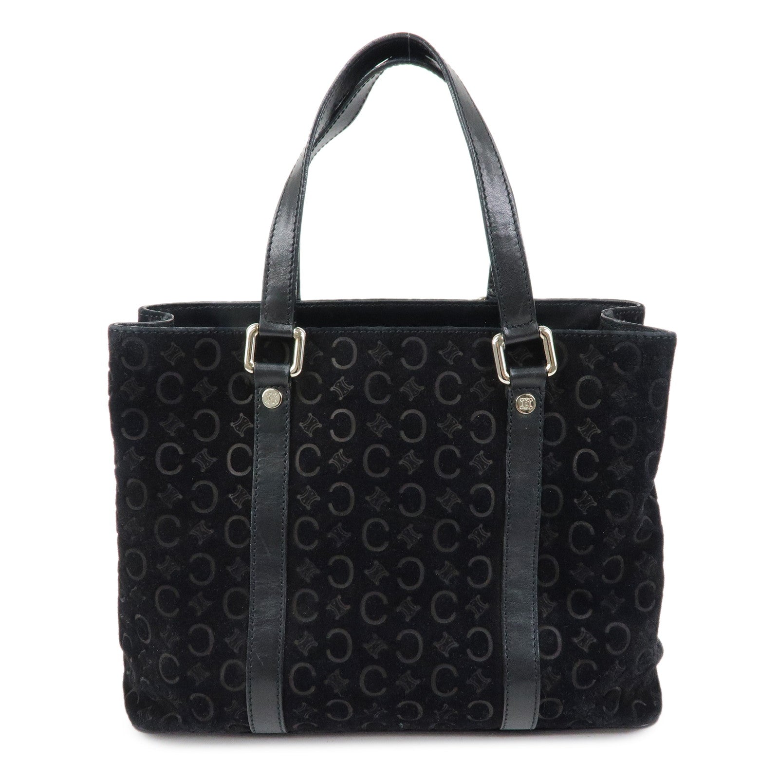 CELINE C Macadam Suede Leather Tote Bag Hand Bag Black