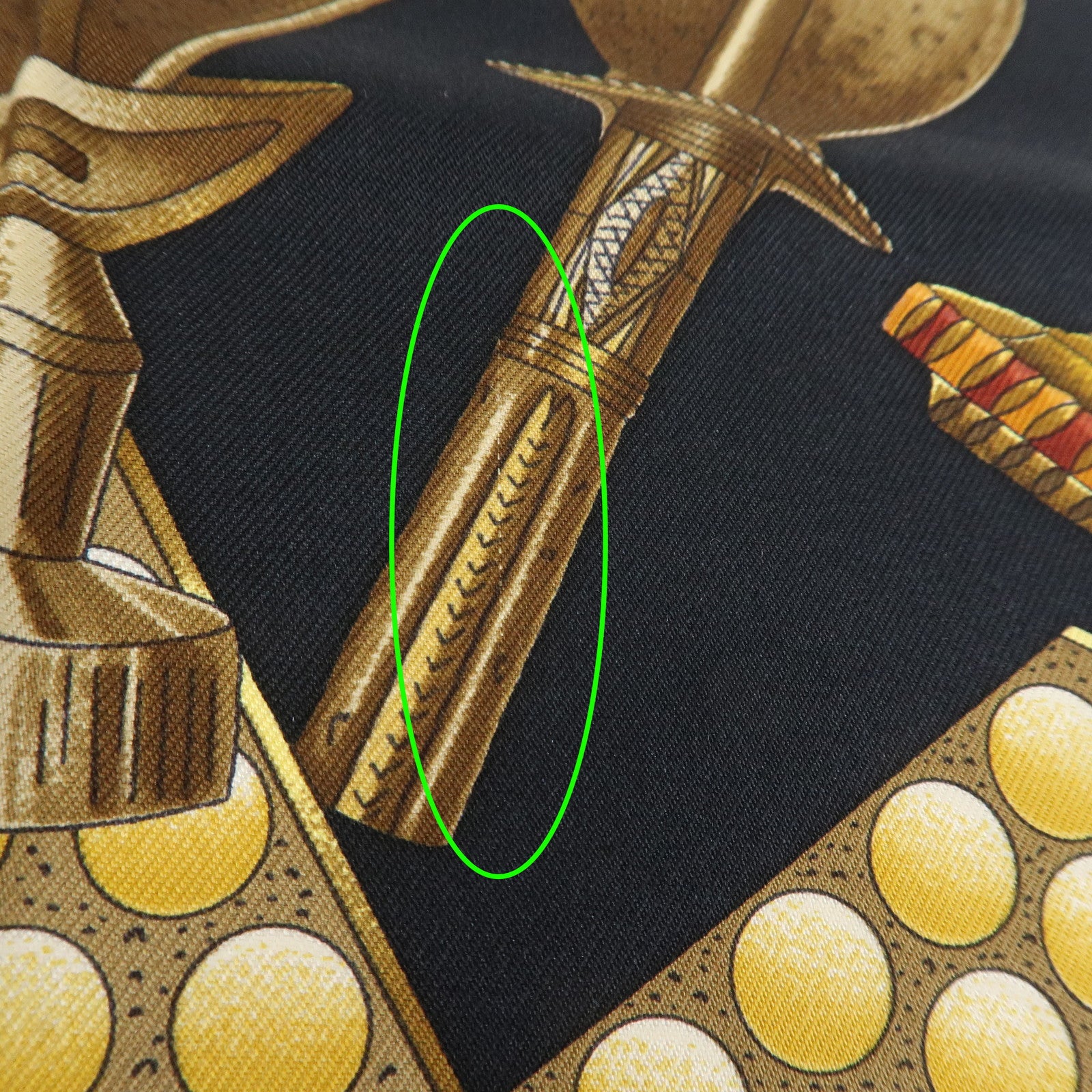 HERMES Carre 90 Silk 100% Scarf L'OR DES CHEFS Gold Black Used