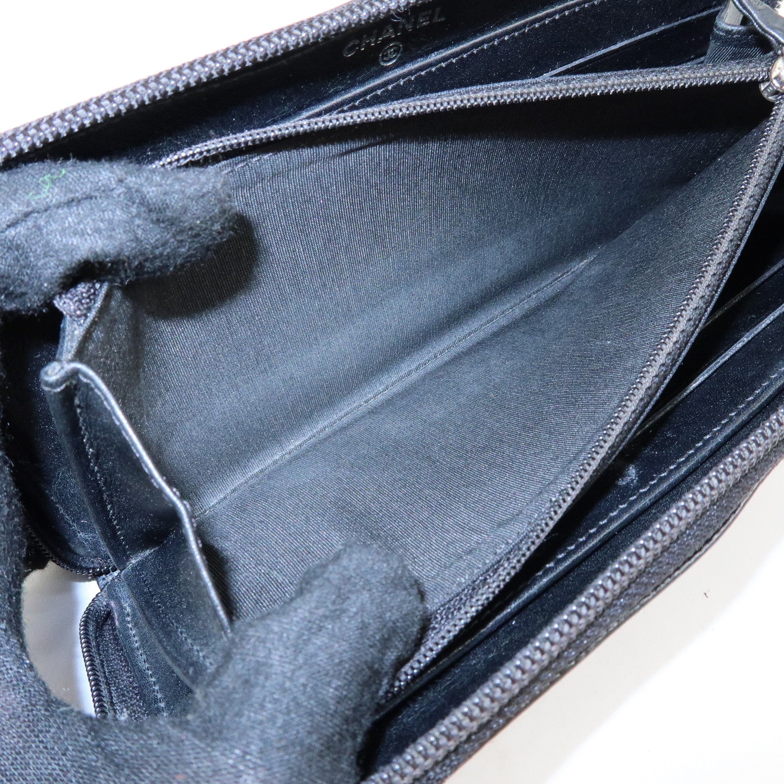 CHANEL COCO Mark Caviarskin Round Zippy Long Wallet Black A50071