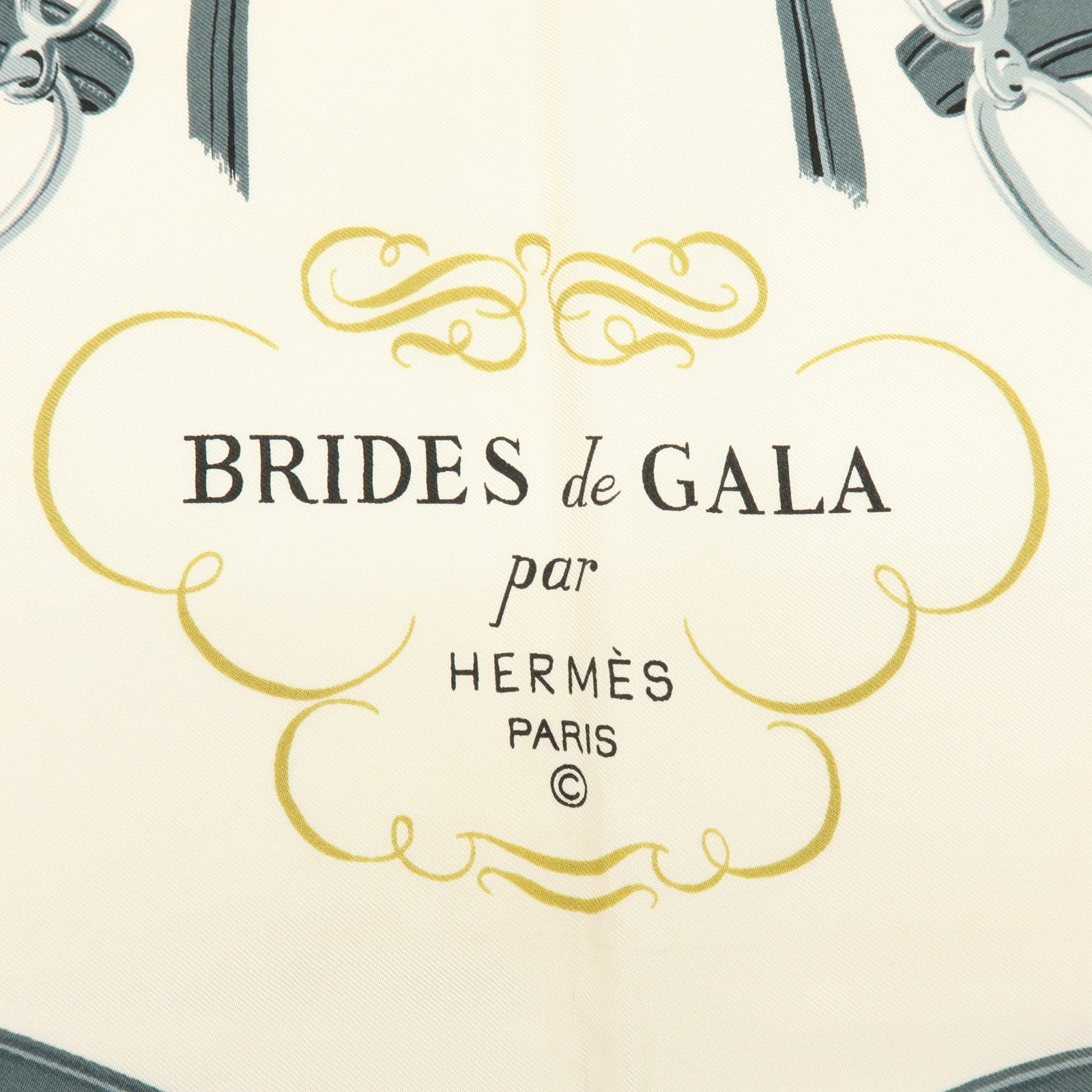 HERMES Carre 90 Silk 100% BRIDES DE GALA Scarf White Red