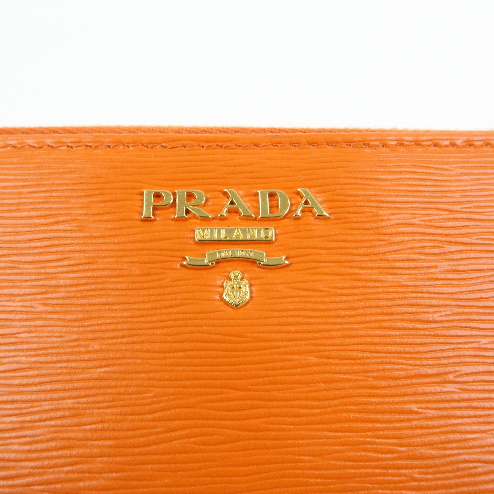 PRADA Saffiano Leather Round Zippy 6 Rings Key Case Orange 1PG604