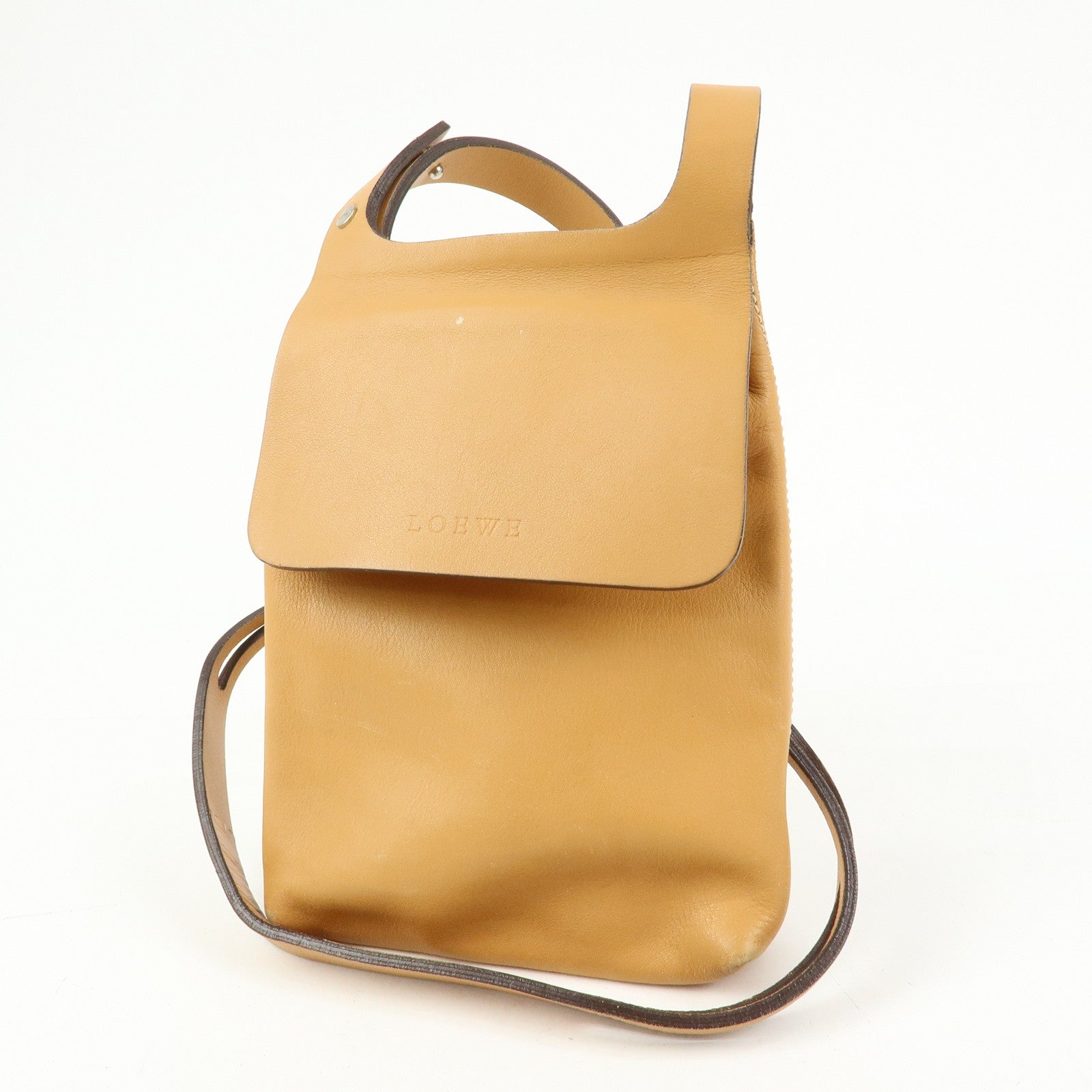 LOEWE Leather Shoulder Bag Crossbody Bag Camel Brown