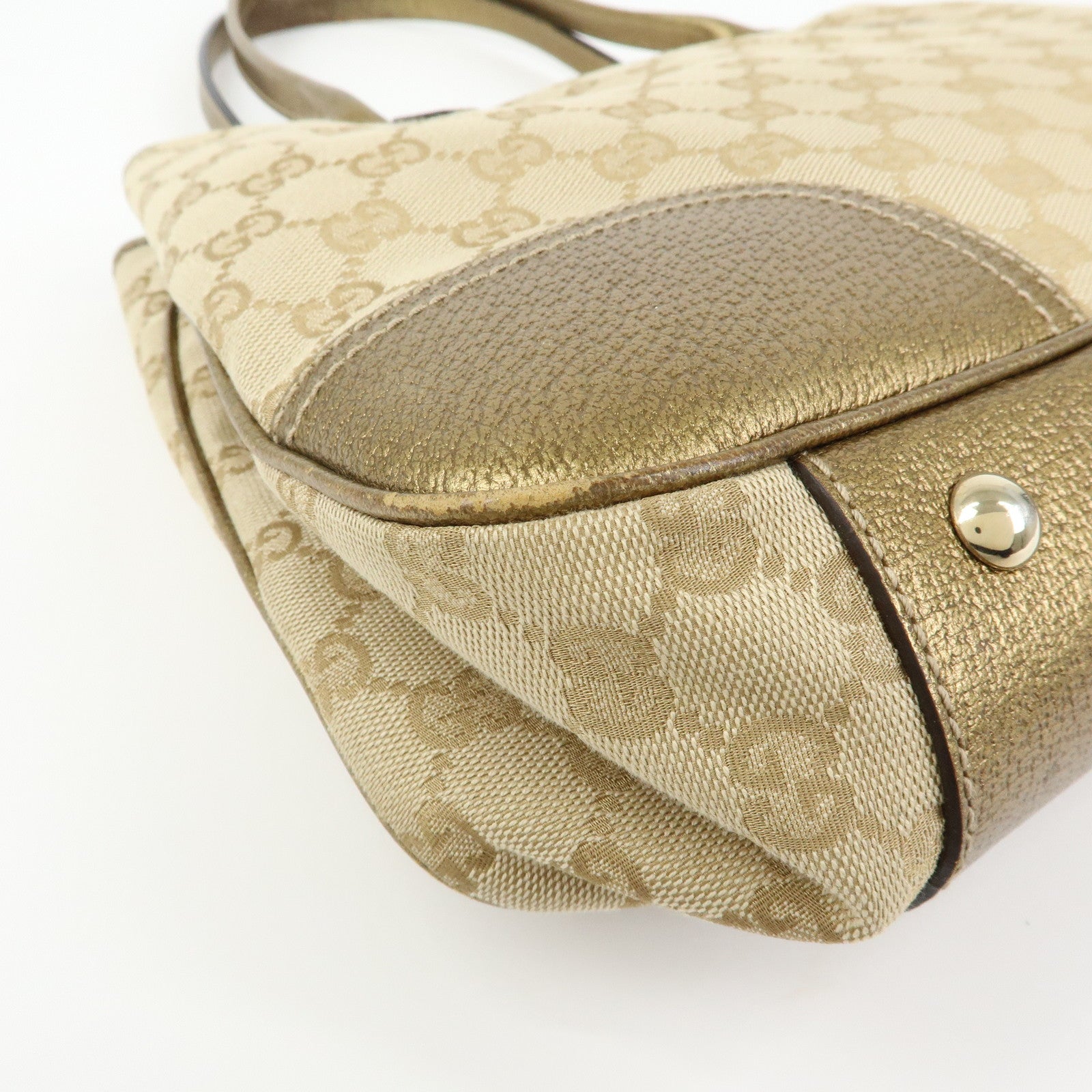 GUCCI Princy GG Canvas Leather Tote Shoulder Bag Beige Gold 163805