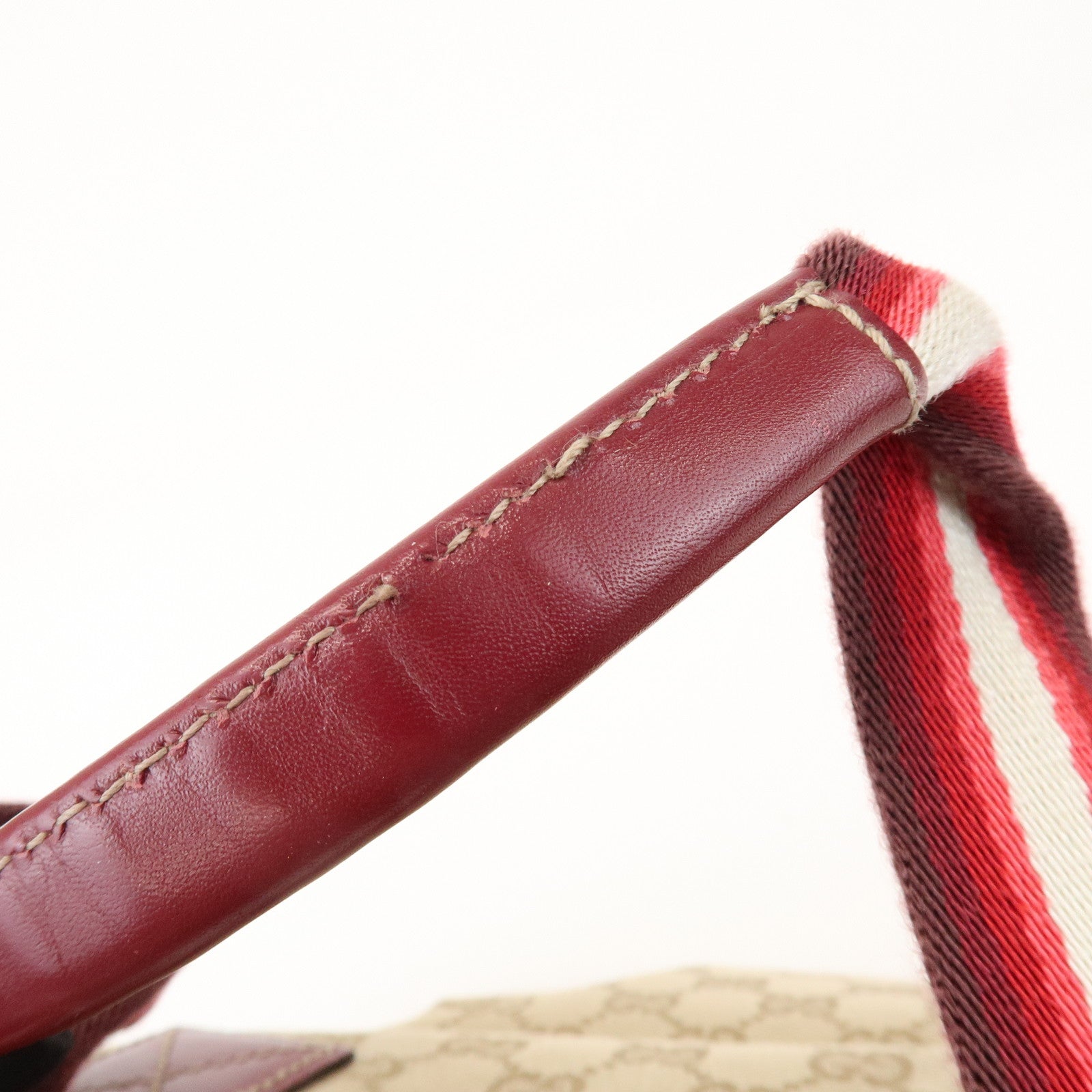 GUCCI GG Canvas Leather Tote Bag Hand Bag Beige Wine Red 131228