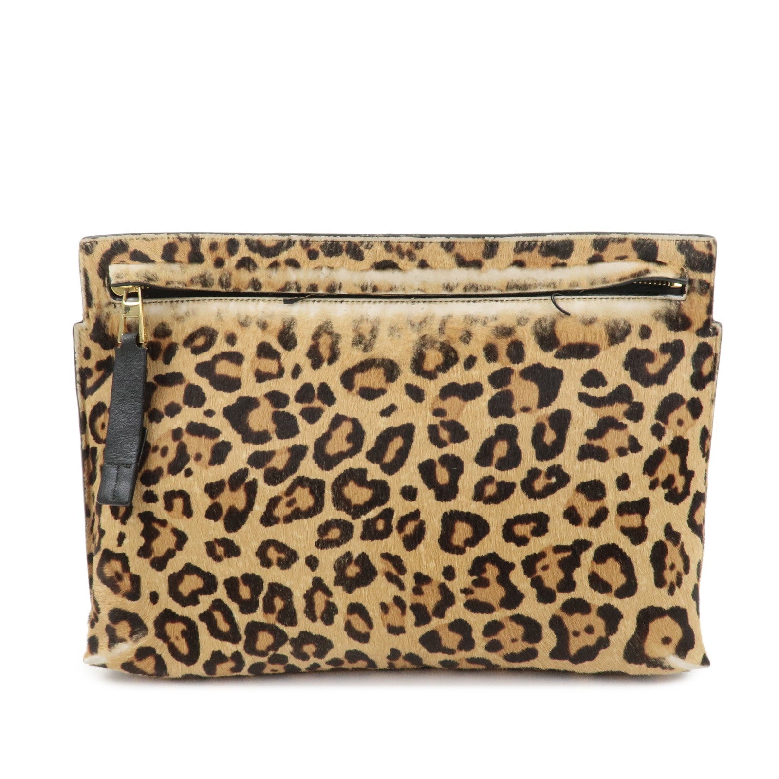 LOEWE Anagram Logo Unborn Calf Leather Clutch Bag Pouch Leopard