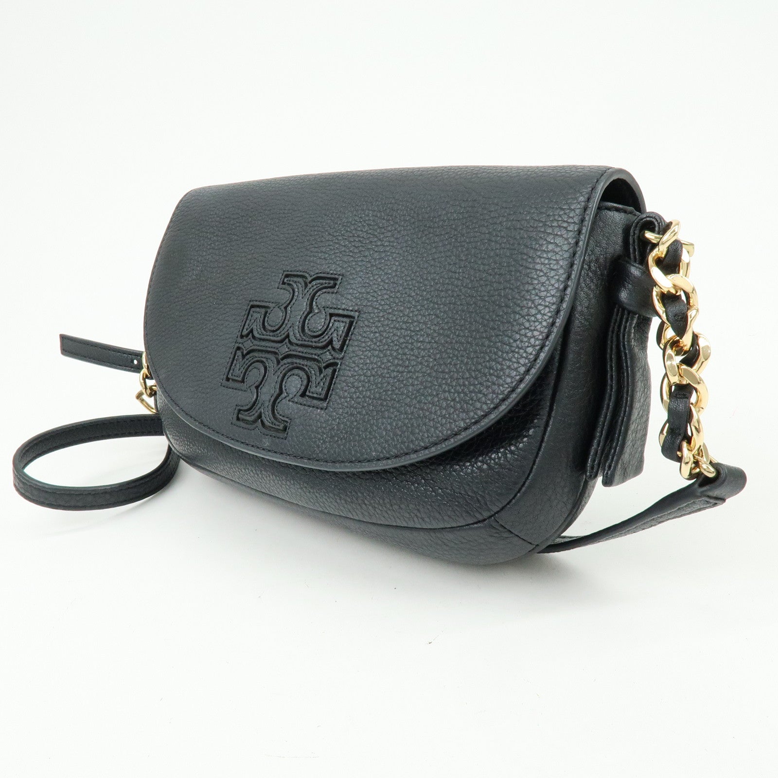 TORY BURCH Logo Leather Shoulder Bag Crossbody Bag Black