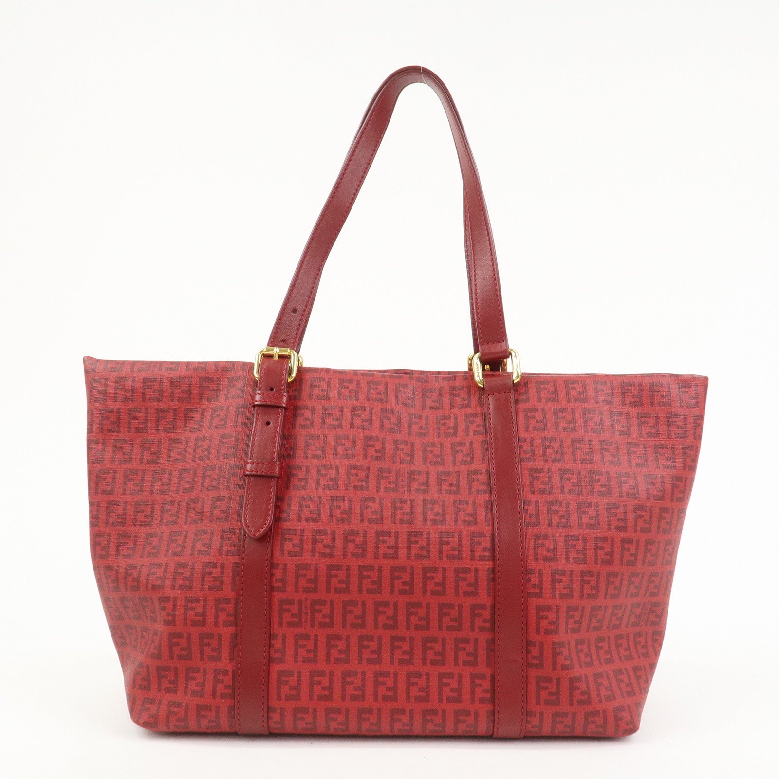 FENDI Zucchino PVC Leather Tote Bag Shoulder Bag Red Gold 8BH215