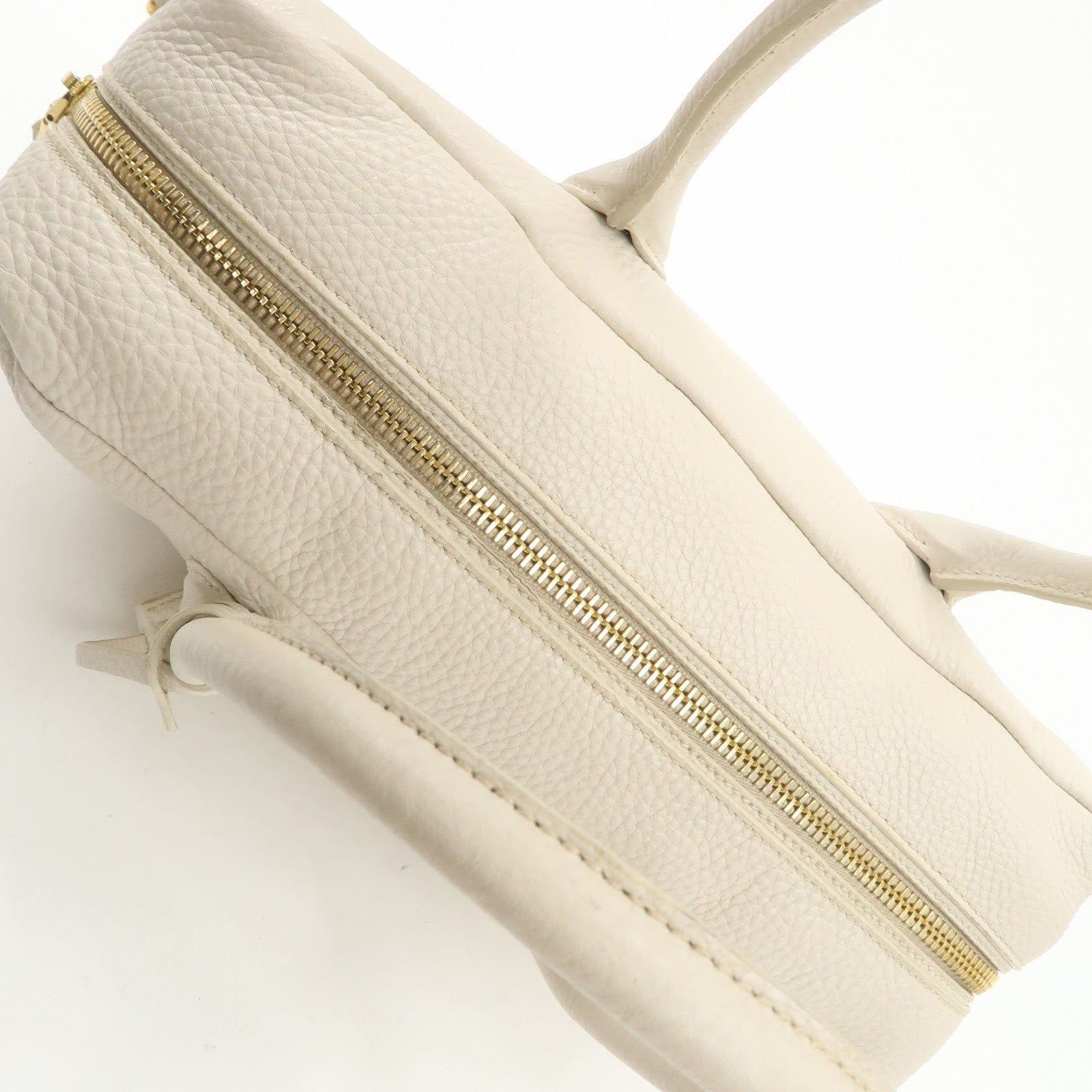 PRADA Logo Leather 2Way Boston Shoulder Bag Gold HDW Ivory