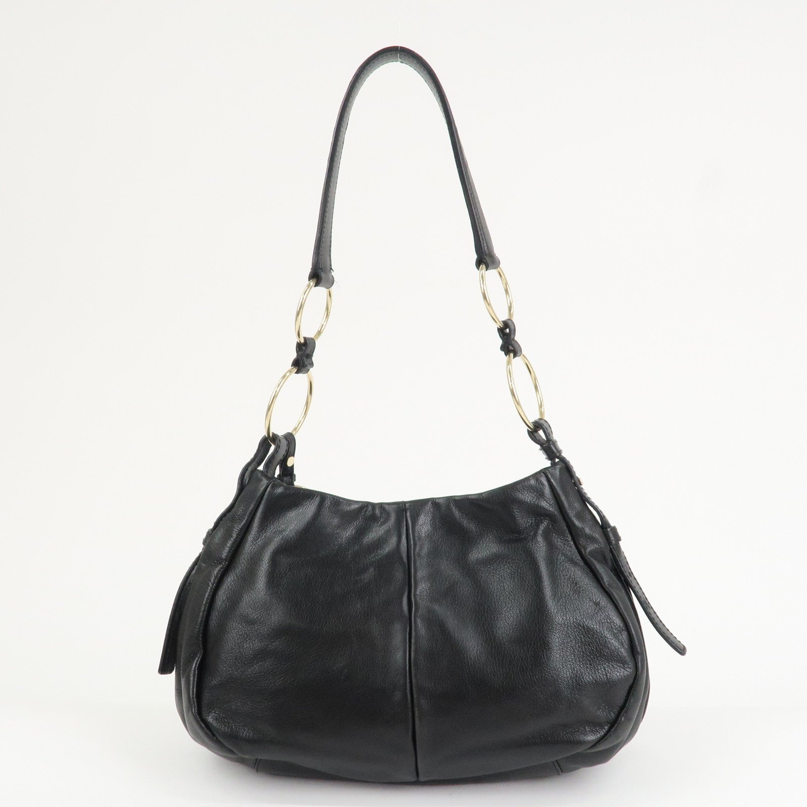 SAINT LAURENT Leather Shoulder Bag Hand Bag Black Silver HDW