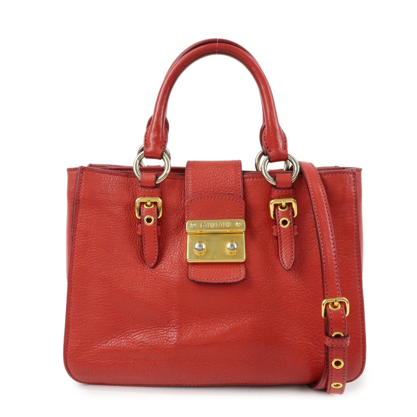 MIU MIU Madras Leather 2Way Bag Hand Bag Shoulder Bag Red