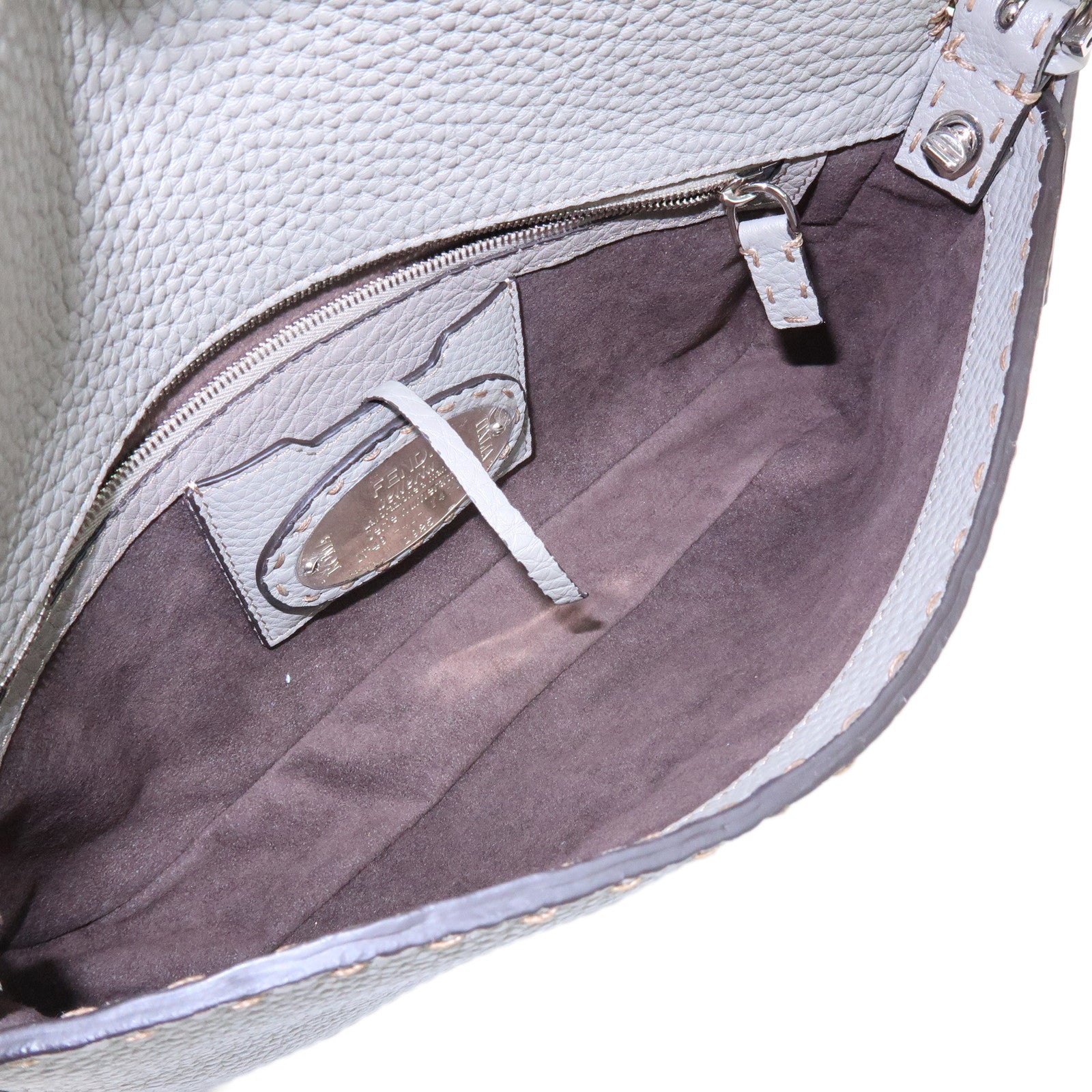 FENDI Mamma Baguette Selleria Leather Shoulder Bag Gray 8BR600